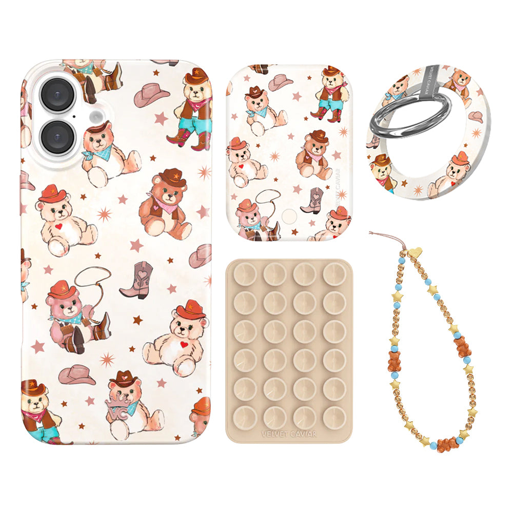 Cowboy Teddy iPhone Case with Grip - Cute & Protective Phone Cover for iPhone 13/14/15 Pro Max - Perfect for Everyday Use, Travel, and Gift Giving