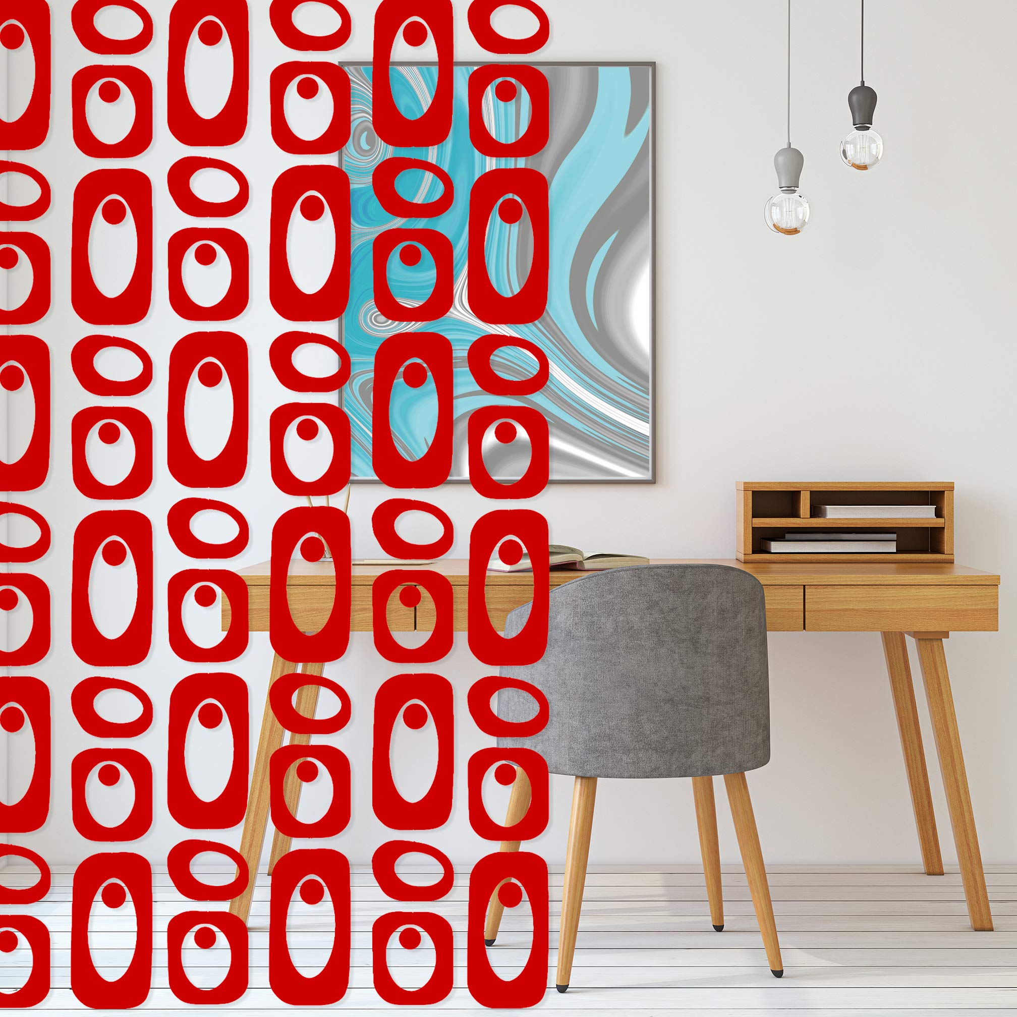 Red Beatnik DIY Room Divider Screen - Mid Century Modern Room Partition for Home & Office Decor - XXL Size 52”W x 70”H - Perfect for Studio Apartments, Open Floor Plans & Privacy Spaces