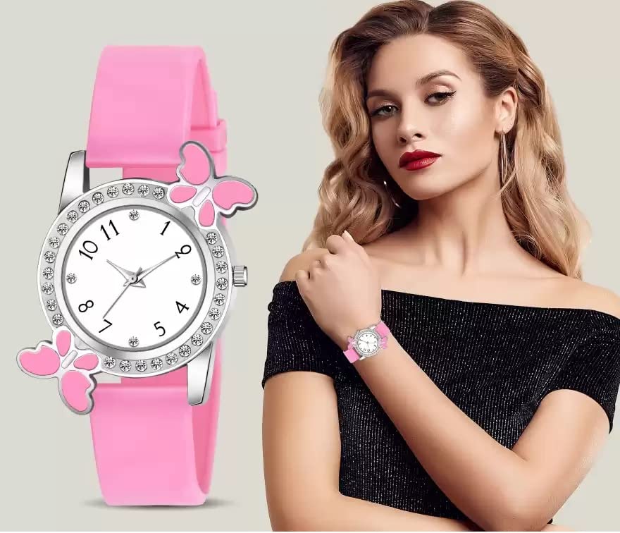 Elegant Butterfly Diamond Analog Watch for Women & Girls with Free Digital Band - SR-043 AT-431 (2-Pack) | Perfect for Daily Wear, Special Occasions & Fashion Accessories