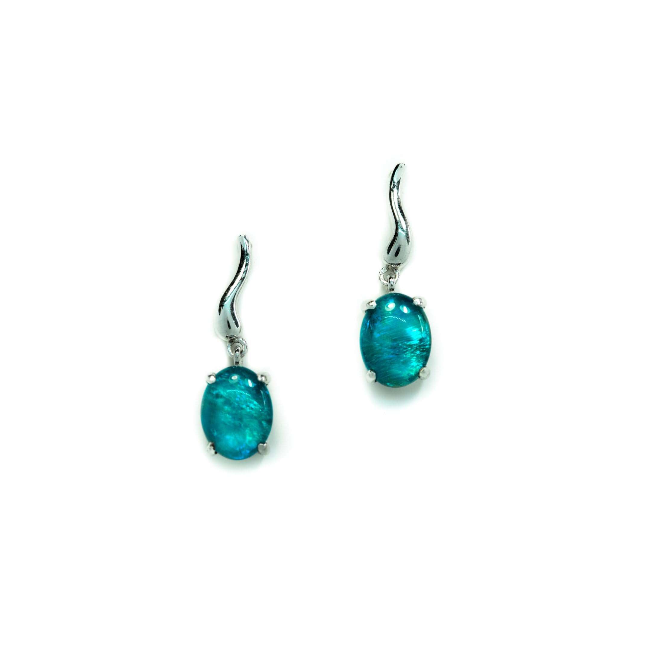 Genuine Australian Triplet Opal Earrings - Sterling Silver with White Gold Plating | Elegant Women's Jewelry for Weddings, Parties & Special Occasions