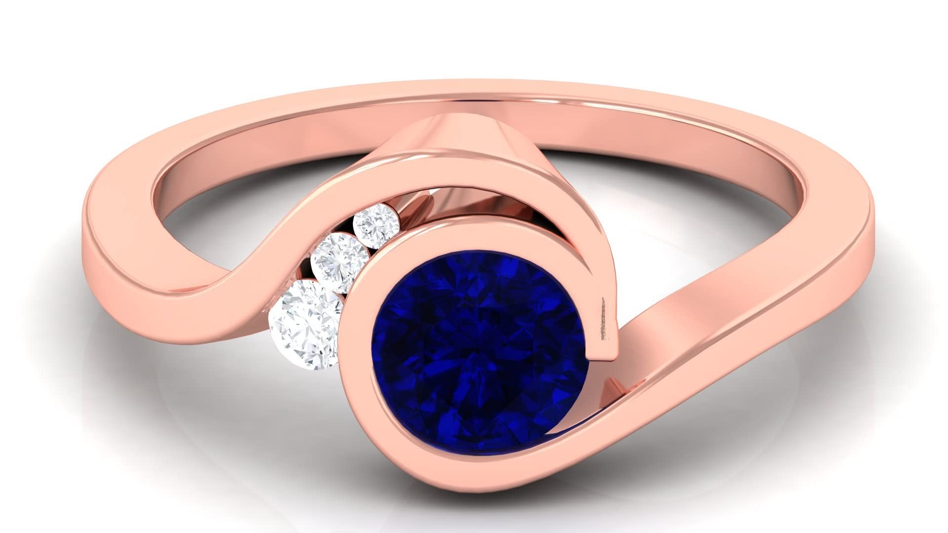 Exquisite 14K Solid Gold Created Blue Sapphire & Moissanite Ring - Solitaire, Bezel Set, Bypass Designs for Engagement, Wedding & Special Occasions