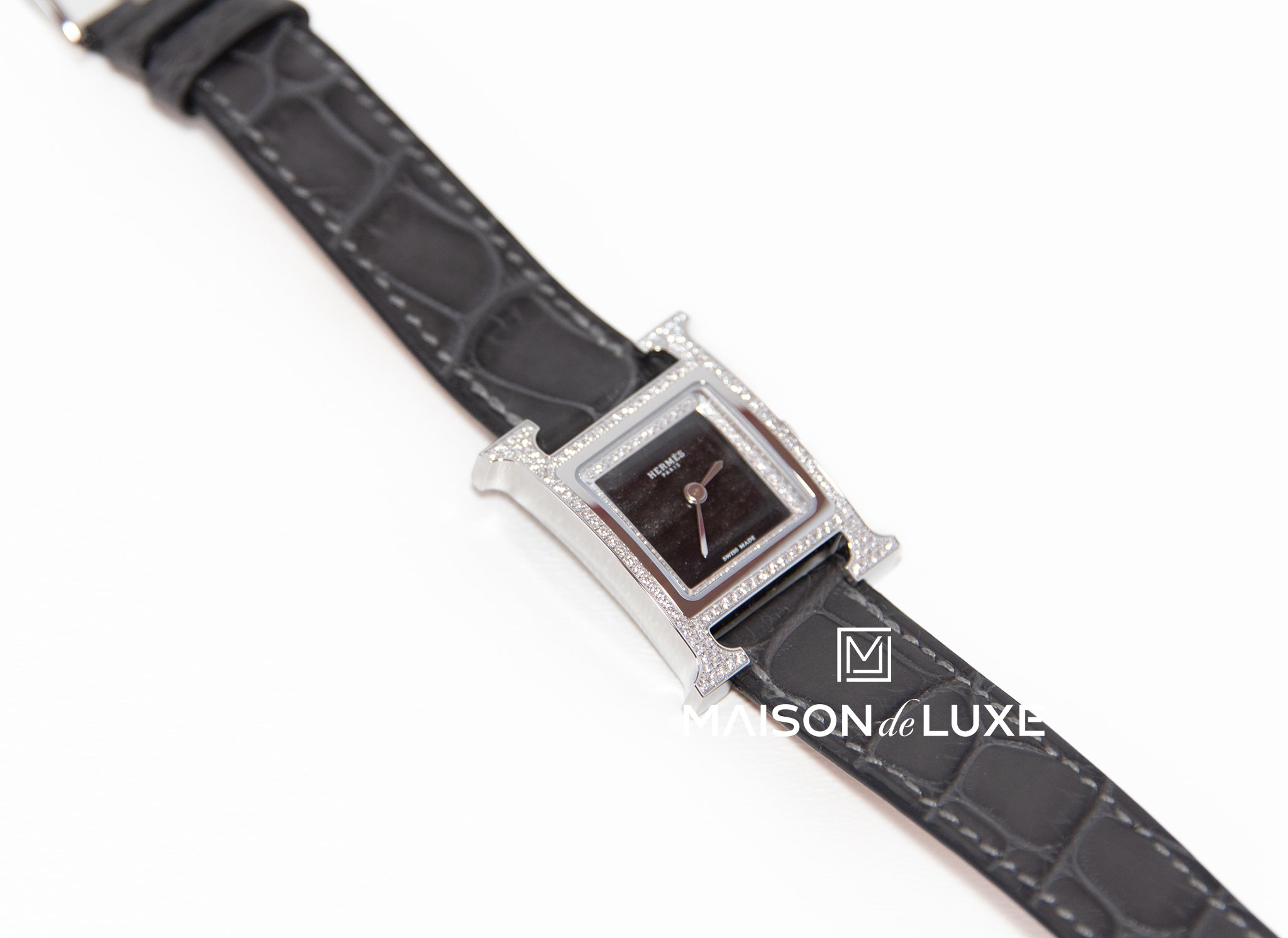 Hermes Heure H 25mm Diamond Watch for Women - Luxury Obsidian Black Quartz Wristwatch - Perfect for Gifts, Special Occasions & Everyday Elegance