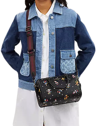 Coach Disney X Coach Rowan Satchel Crossbody Bag with Holiday Print - Stylish Mickey Mouse Design for Women, Perfect for Christmas Gifts, Parties & Daily Use
