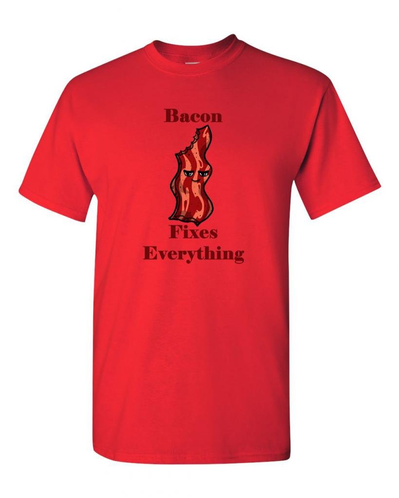 Bacon Fixes Everything Funny Adult T-Shirt - Comfortable Cotton Tee for Casual Wear & Gifts