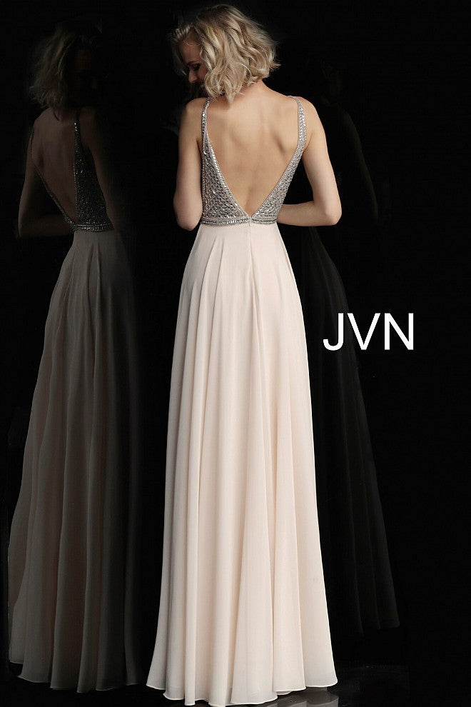 Elegant Beaded Bodice Gown in Nude - Perfect for Evening Galas, Weddings & Formal Events