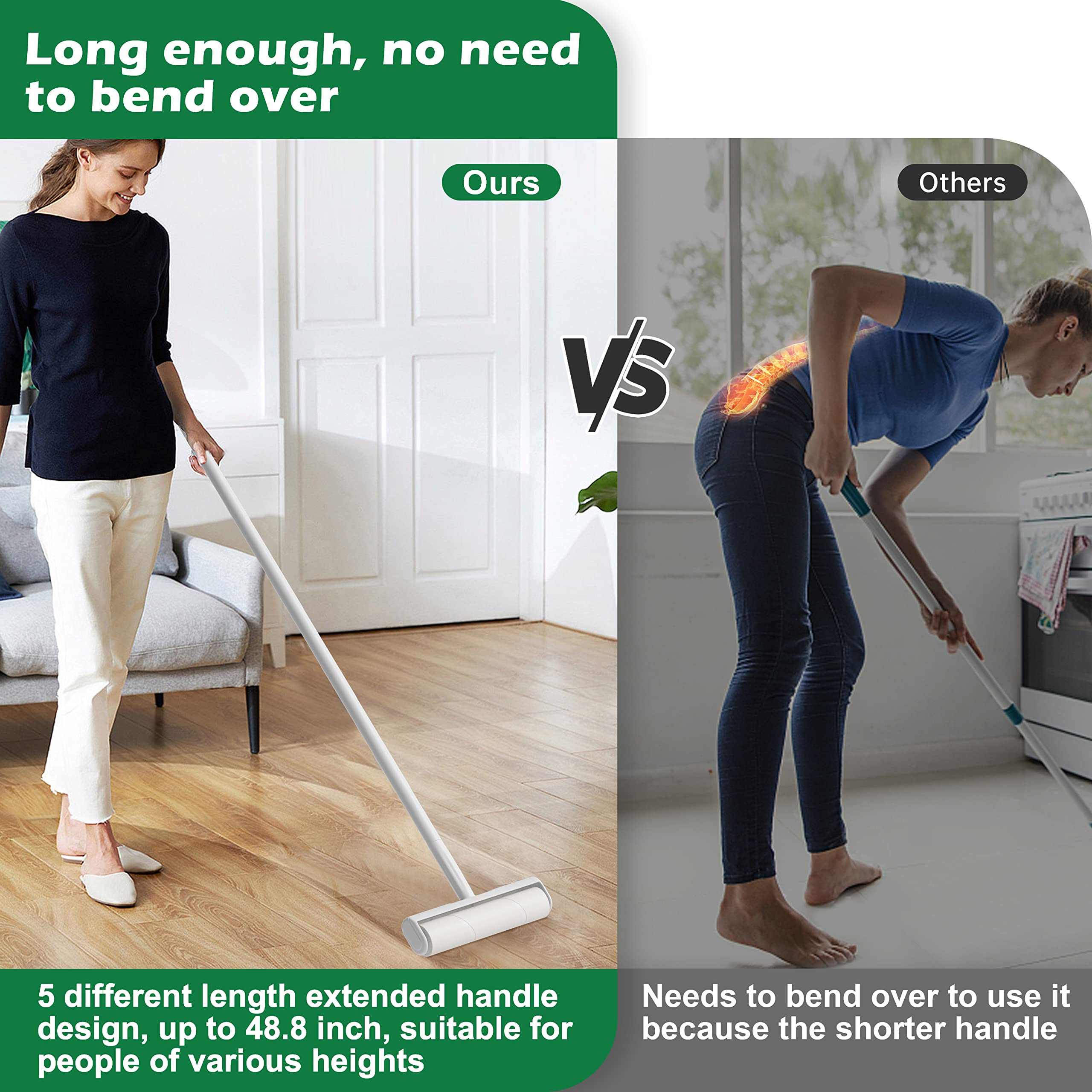 9.5'' Large Lint Roller for Pet Hair Removal - 6 Extendable Handle with Dust-Proof Cover & 5 Refills (300 Sheets) | Heavy Duty Sticky Mop for Carpets, Floors, Furniture | Perfect for Pet Owners, Home & Car Cleaning
