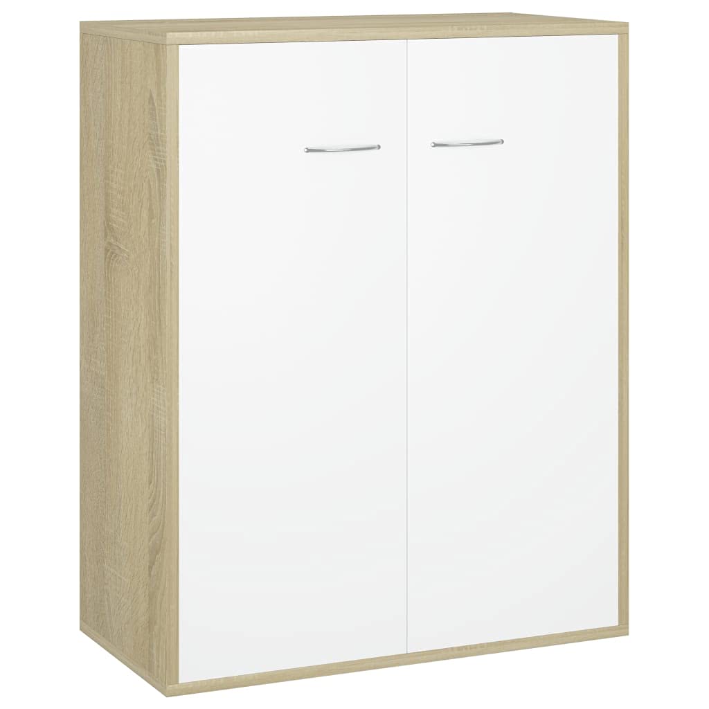 Unfade Memory Wooden Kitchen Buffet Cabinet with 2 Compartments, White & Sonoma Oak Chipboard Sideboard for Dining Room, Living Room, Entryway, and Home Office Storage