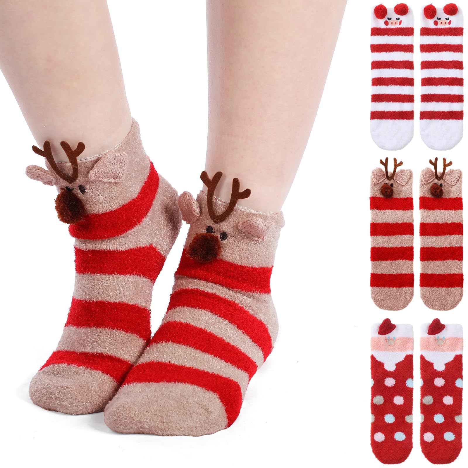 Aloe Vera Infused Ultra Moisturizing Christmas Socks - 3 Pairs Fuzzy Holiday Socks with Colorful Patterns for Women & Men | Perfect for Spa, Gift Giving & Winter Foot Care