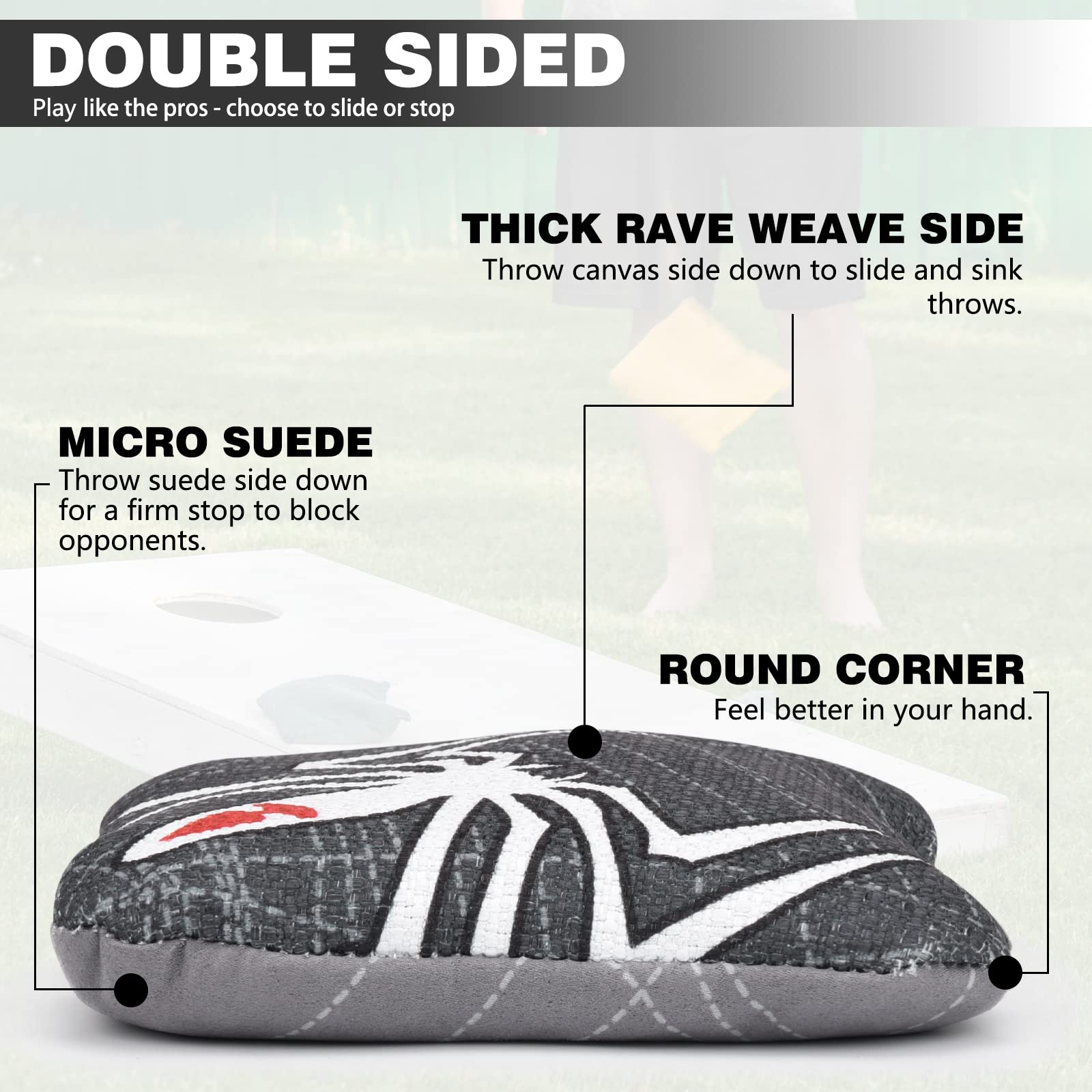 Premium Regulation Cornhole Bags Set of 4/8 - Professional Slick & Stick Bean Bags for Cornhole Game | Includes Storage Bag | Perfect for Backyard Parties, Tailgating, and Outdoor Family Fun