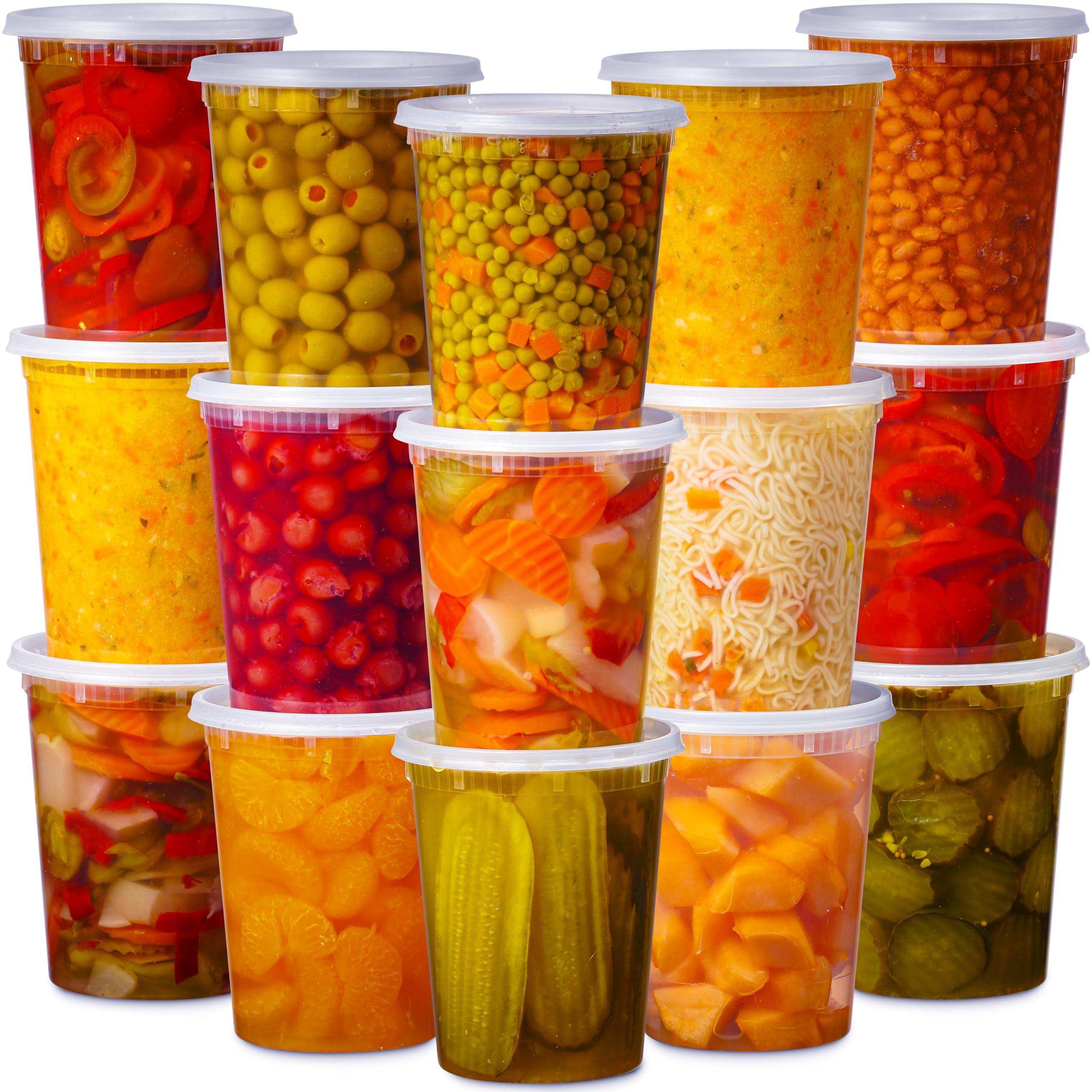 48 Pack BPA-Free Plastic Deli Containers with Lids (16oz & 32oz, 24 Each) - Clear Stackable Food Storage Containers, Leakproof & Microwave/Freezer Safe - Perfect for Meal Prep, Takeout, Leftovers & Restaurant Use