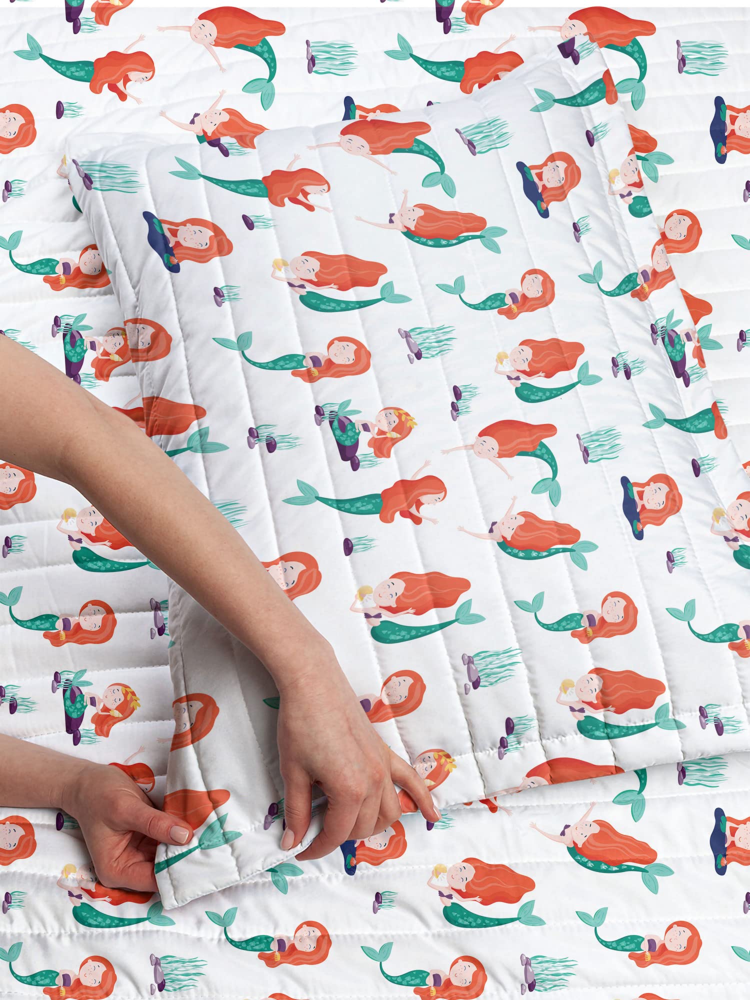 Ambesonne King Size Mermaid Bedspread Set - Soft Microfiber Ocean Creature Girls Cartoon Design with Pillow Shams & Comforter in Burnt Sienna Seafoam | Perfect for Kids' Bedrooms, Beach Themed Decor, and Fantasy Room Makeovers