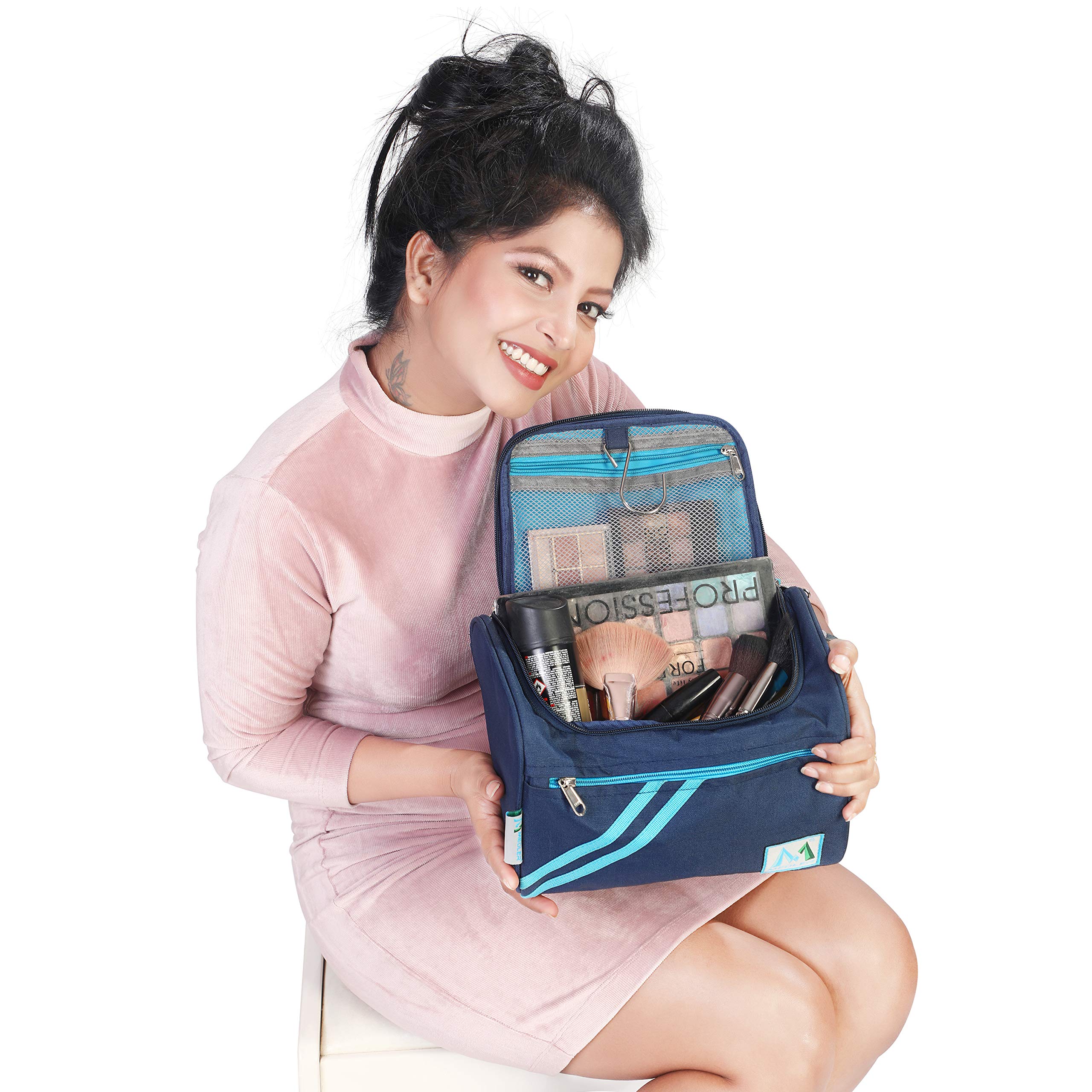 Waterproof Cosmetic Organizer Bag for Women - Travel Makeup Pouch with Zipper for Cosmetics, Brushes & Accessories | Portable Toiletry Bag for Travel, Gym & Daily Use (Blue)