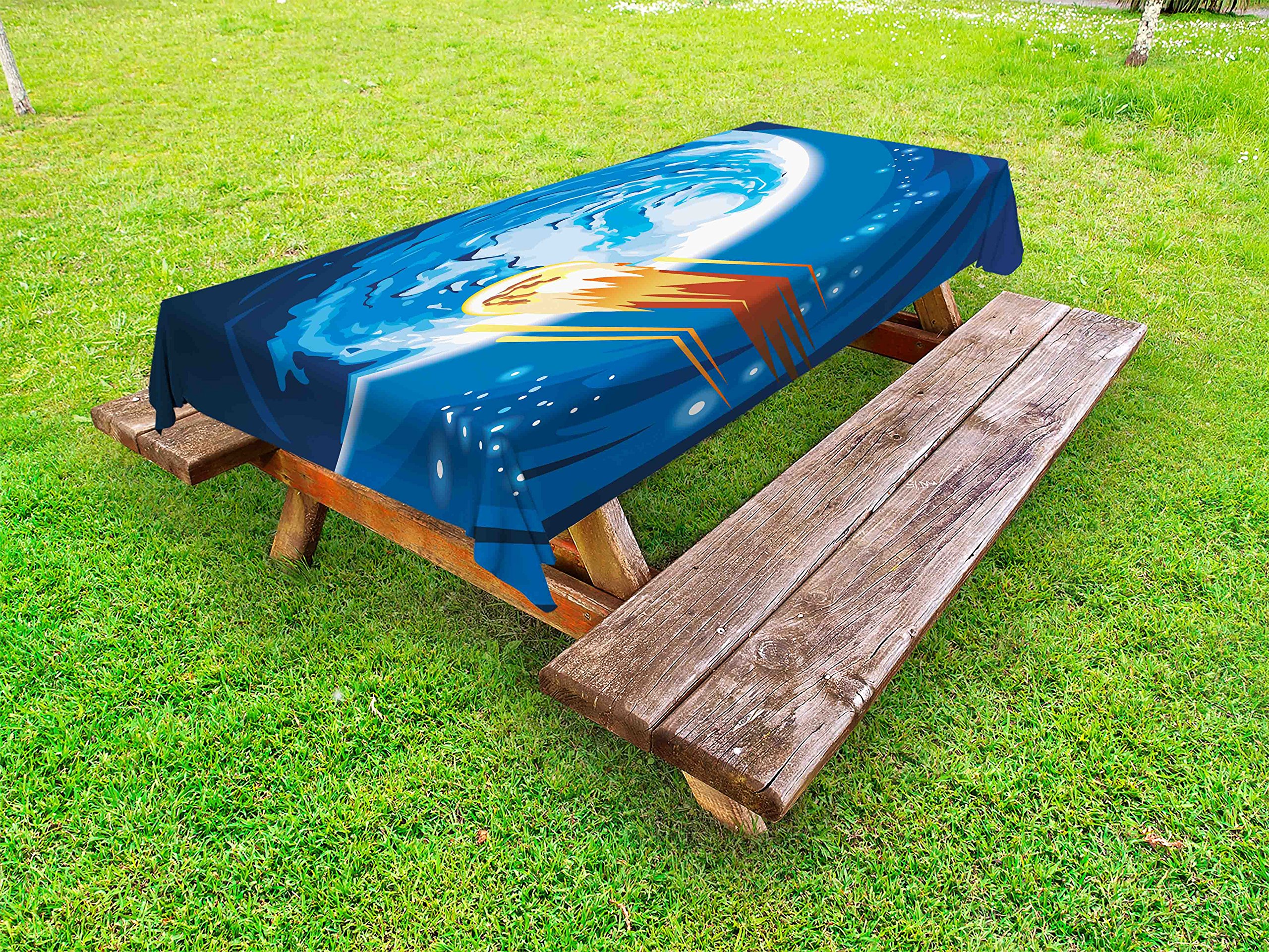Ambesonne Fantasy Galaxy Tablecloth - Space Comet & Planet Design, Washable Outdoor Picnic Table Cover 58x120 Inches (Violet Blue Orange) - Perfect for Backyard BBQs, Camping Trips & Cosmic-Themed Parties