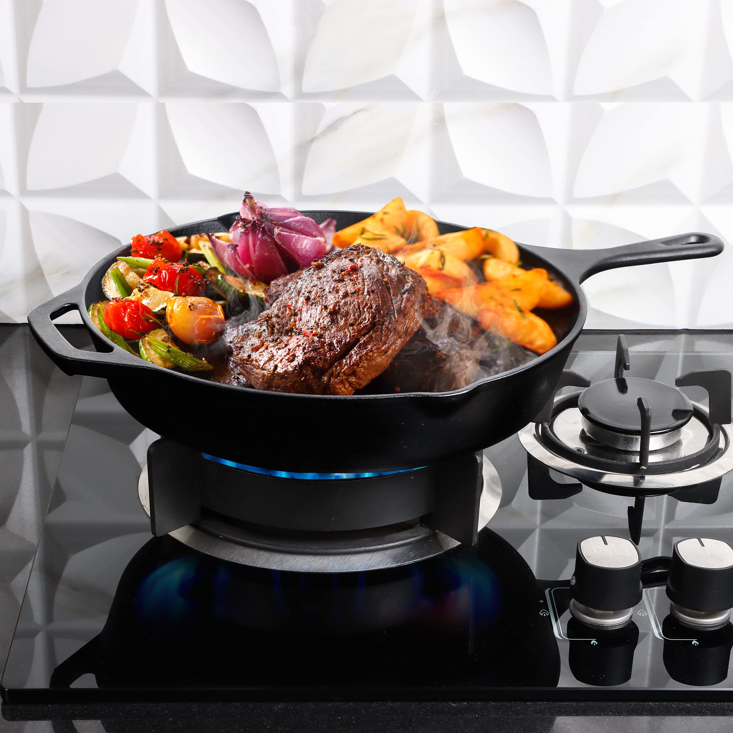 KICHLY 10.25 Inch Pre-Seasoned Cast Iron Skillet - Heavy Duty Frying Pan & Grill Cookware for Indoor/Outdoor Cooking - Perfect for Camping, BBQ & Stovetop Use