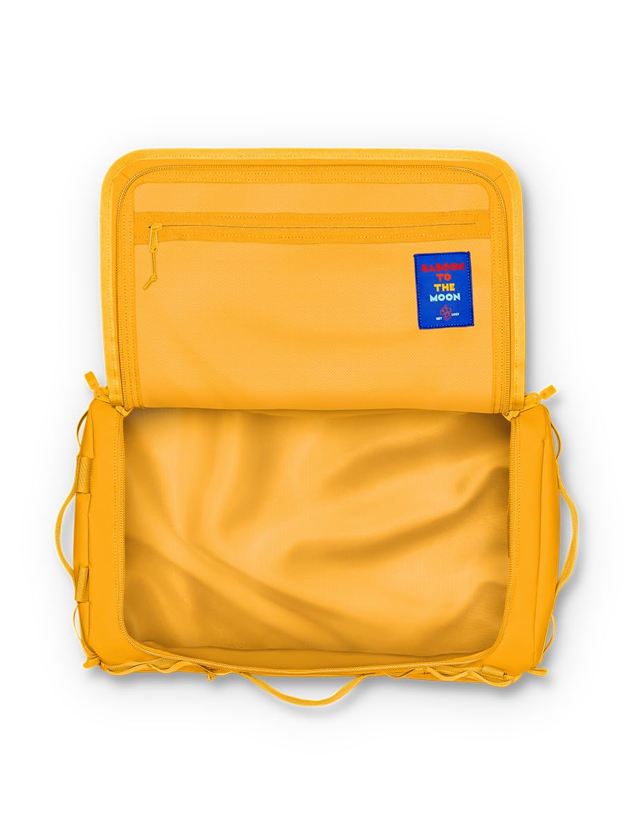Baboon to the Moon Go-Bag Small Duffle Bag - Lightweight Water-Resistant Carry-On Travel Backpack for Men & Women | TSA-Approved Compact Luggage for Weekend Trips, Gym & Air Travel | Stylish Yellow Design