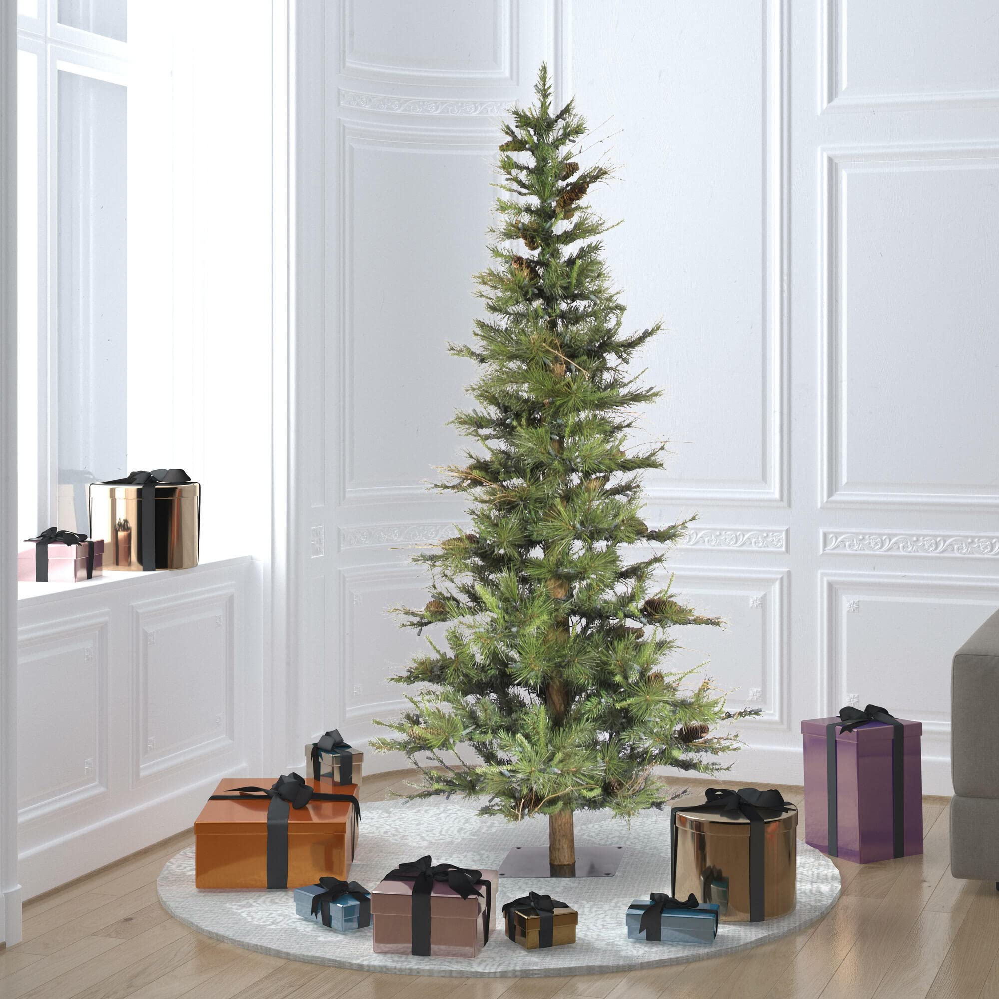 Vickerman 6ft Ashland Artificial Unlit Christmas Tree with Pine Cones - Premium Faux Holiday Decor for Living Room, Office & Seasonal Home Decoration