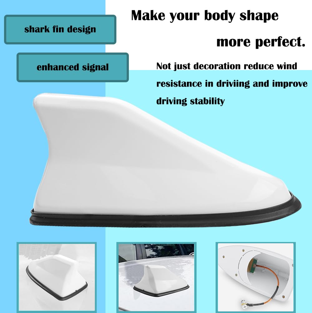 Shark Fin Car Antenna Topper - Universal Automotive Exterior Accessory for Car, SUV & Truck - Vivid White Shark Fin Antenna for Stylish Vehicle Decoration - Perfect for Car Shows, Gifts & Customizing Your Ride
