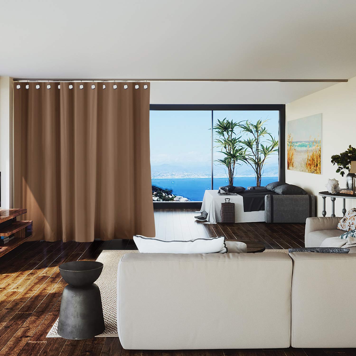 Premium Room Divider Curtain - 9ft Tall x 15ft Wide Mocha Brown Privacy Screen for Home, Office & Events | Sound Dampening & Space Partition Solution for Bedrooms, Studios & Open Floor Plans