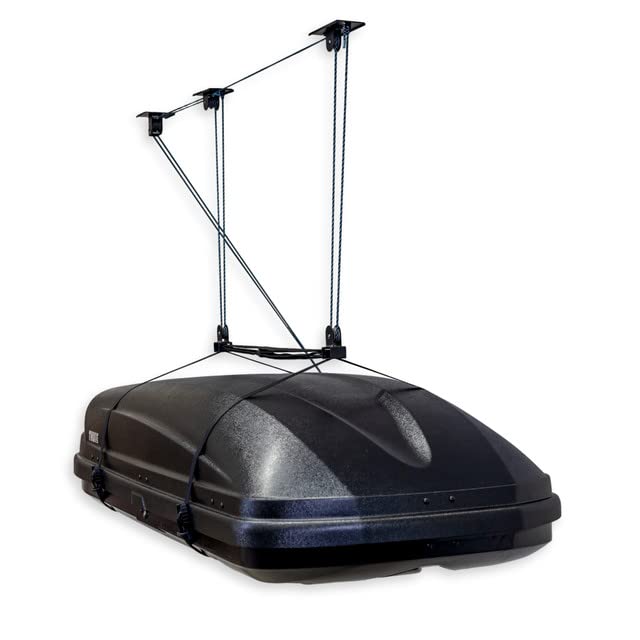 Teal Triangle Elite Cargo Box Storage - Heavy Duty Garage Pulley System & Ceiling Hoist for Home Organization - 150 lbs Capacity - Perfect for Garage Storage, Attic Organization & Outdoor Gear