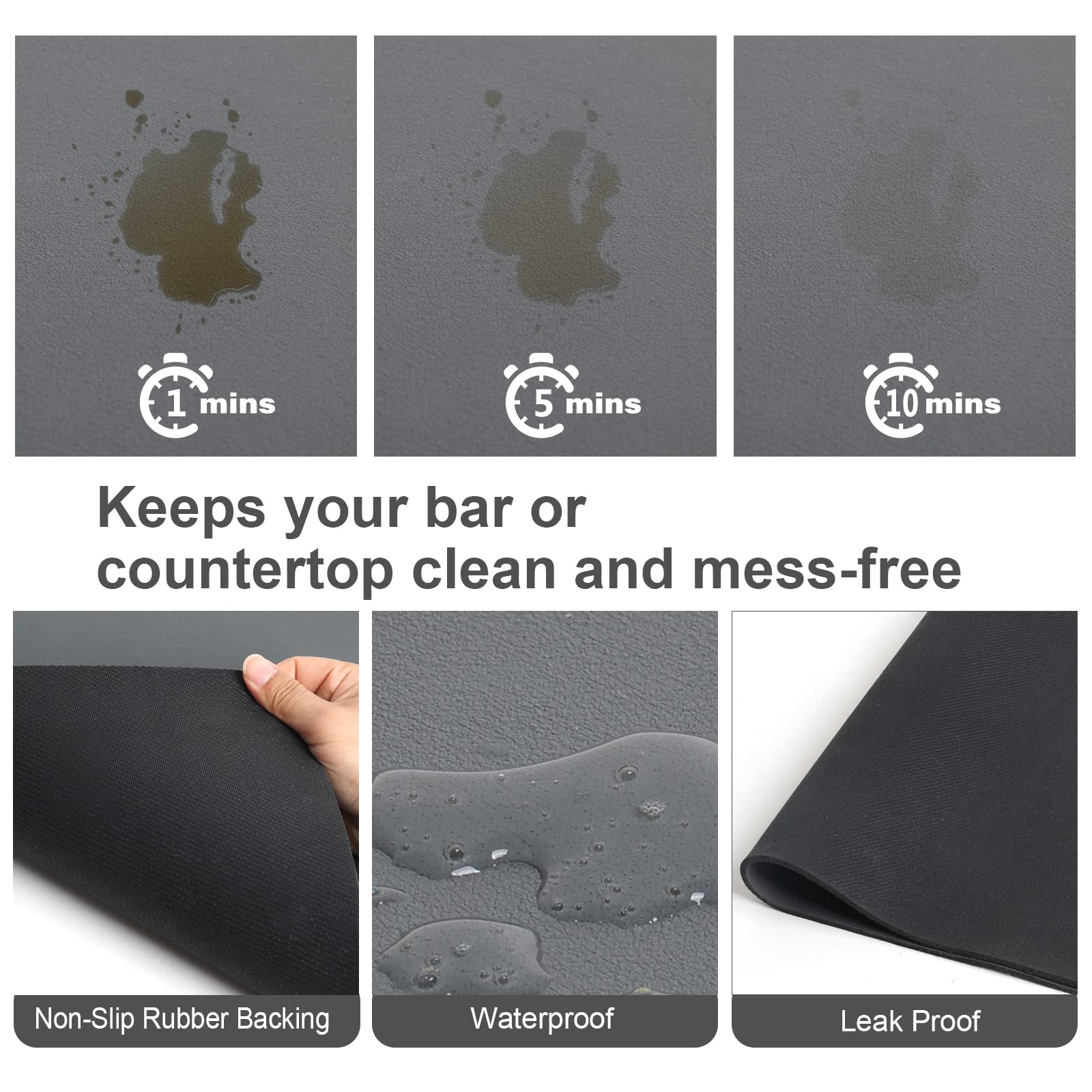 ZLR Coffee Mat - 12x16 Absorbent Kitchen Drying Mat for Dishes & Countertops - Easy Clean for Coffee Bars & Espresso Machines - Gray