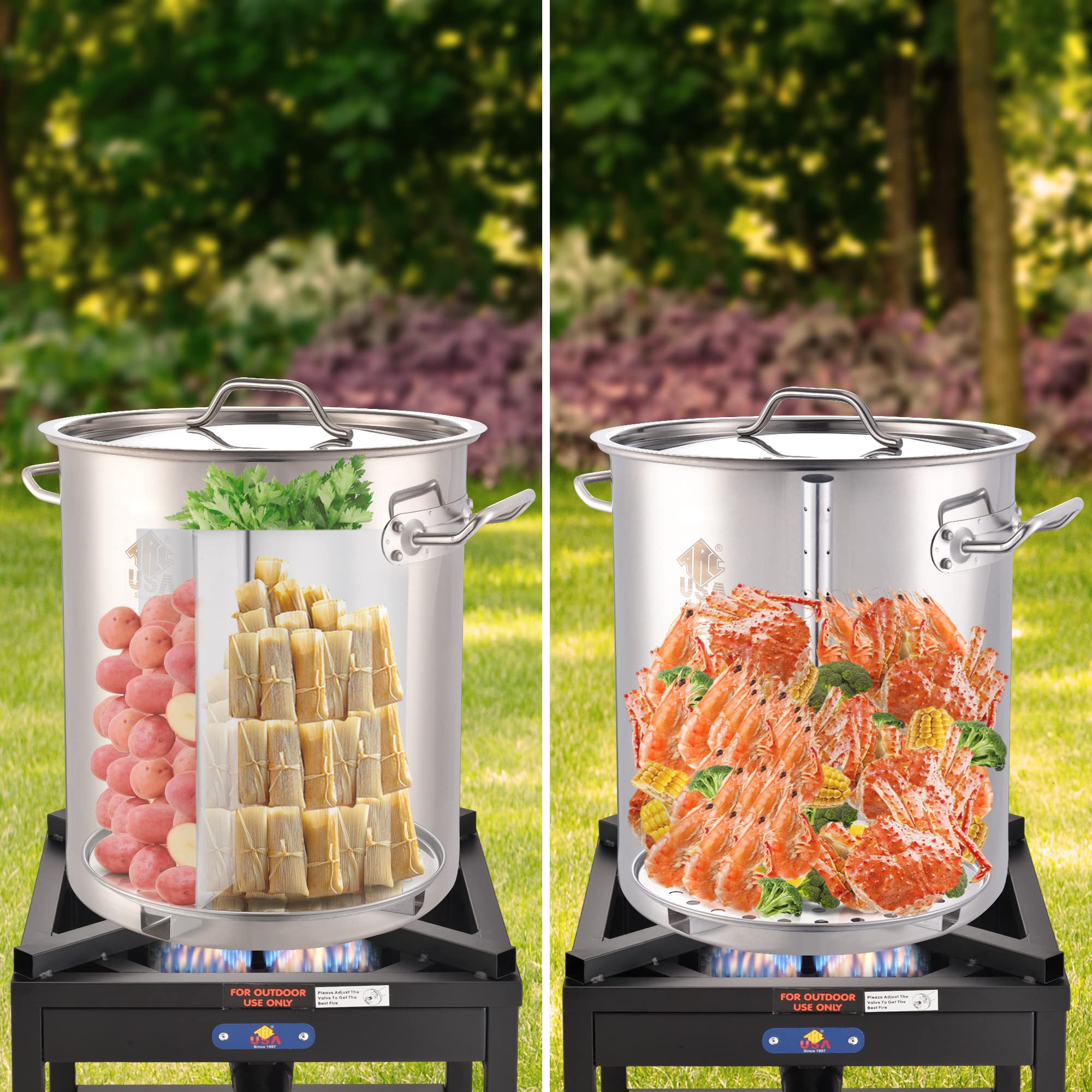 ARC Advanced Royal Champion 40QT Stainless Steel Stockpot with Basket Divider & Hook - Perfect for Seafood Boil, Crab Crawfish Cooking, Turkey Frying, Lobster Shrimp Boiling, Home Brewing & Outdoor Camping