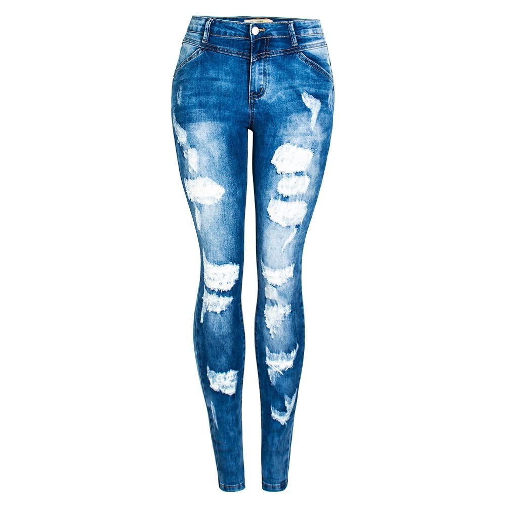 Women's Midi Waist Ripped Skinny Jeans - Stretch Slim Fit Denim Pants (Color: As Shown, Size: XL) - Perfect for Casual Outings & Streetwear Fashion