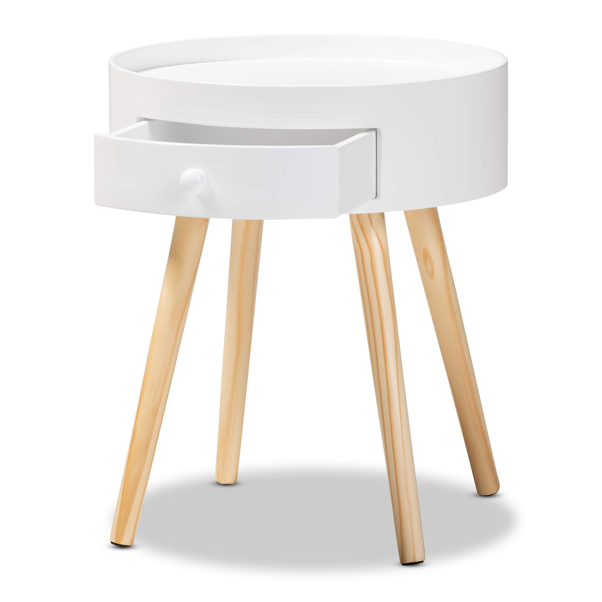 Baxton Studio White Nightstand - Modern Bedside Table with Drawer for Bedroom Furniture, Perfect for Small Spaces & Apartment Living
