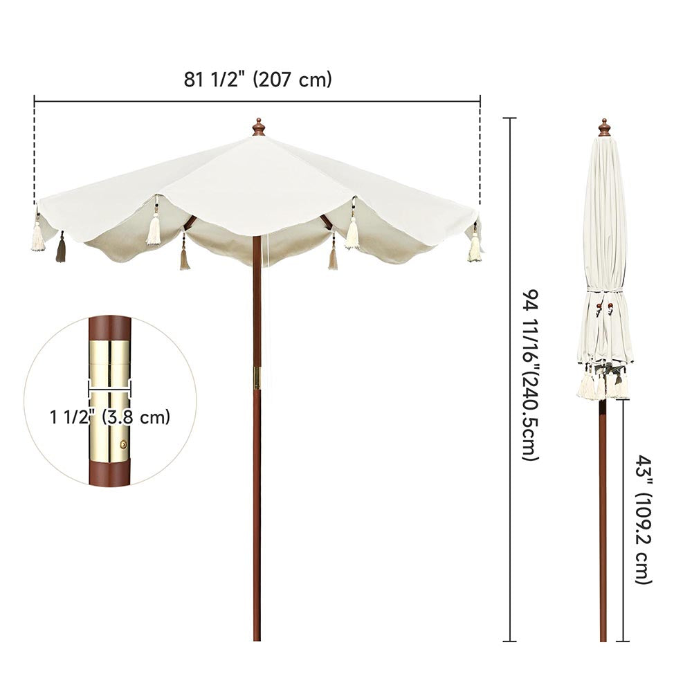 7 ft 8 Rib Wooden Patio Umbrella with Boho Fringe - Outdoor Shade for Garden, Poolside & Backyard - Durable 5-10 Year Warranty - TheLAShop