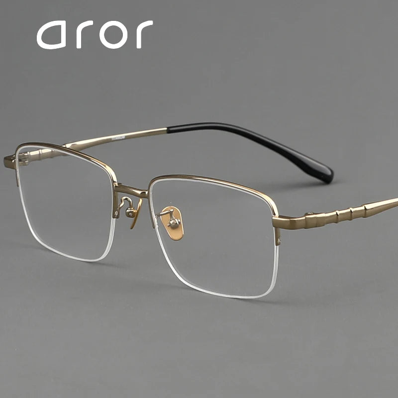Aror Men's Semi-Rimless Square Titanium Eyeglasses Frame 10189 - Lightweight & Durable for Work, Reading & Everyday Use