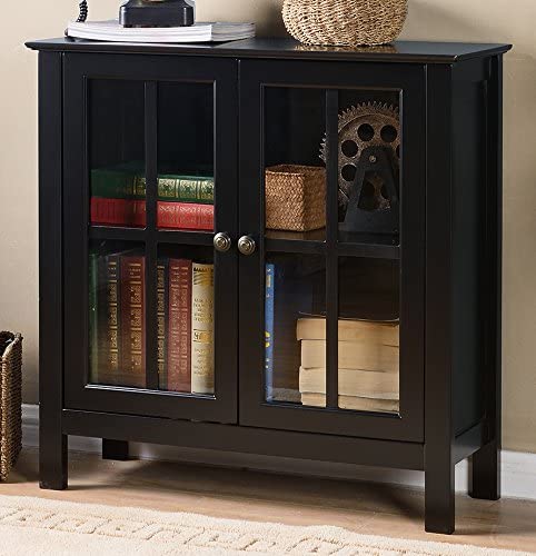 Black Glass Door Accent & Display Cabinet - Modern Home Decor for Living Room, Dining Room & Office Showcase