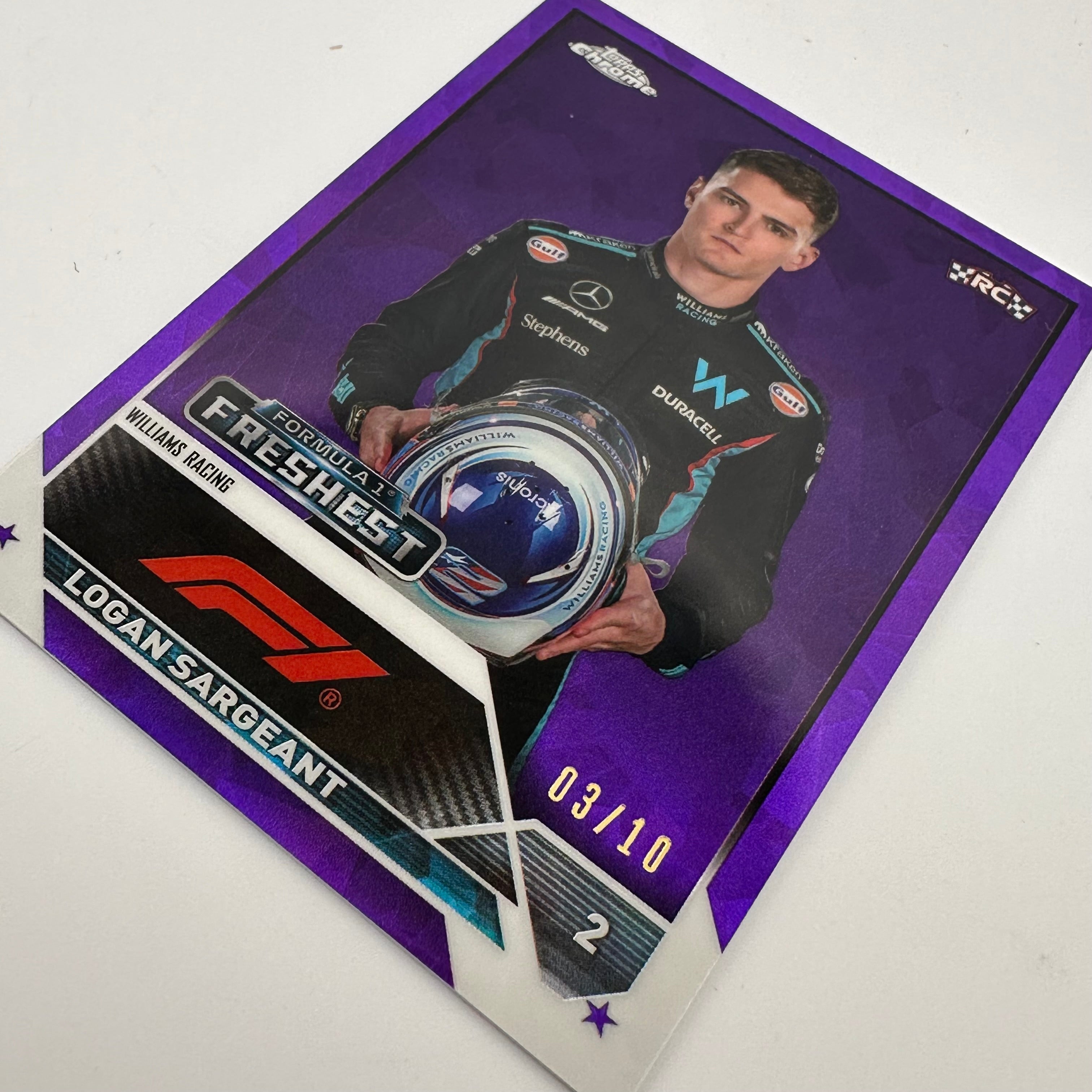 2023 Topps Chrome Sapphire #194 Logan Sargeant Purple Racing Card - Perfect for F1 Collectors & Motorsport Fans Display