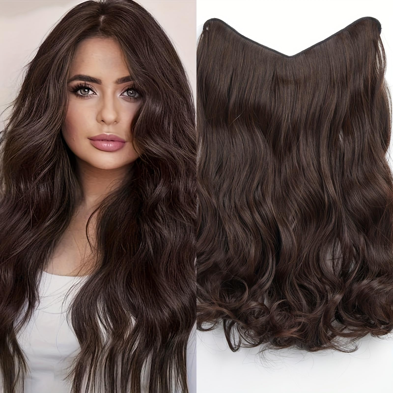 CHANDERKASH Full Head Curly Wavy Synthetic Clip-In Hair Extensions for Women - 60x25cm Dark Brown | Perfect for Weddings, Parties & Daily Styling | Heat Resistant Fiber Hairpieces