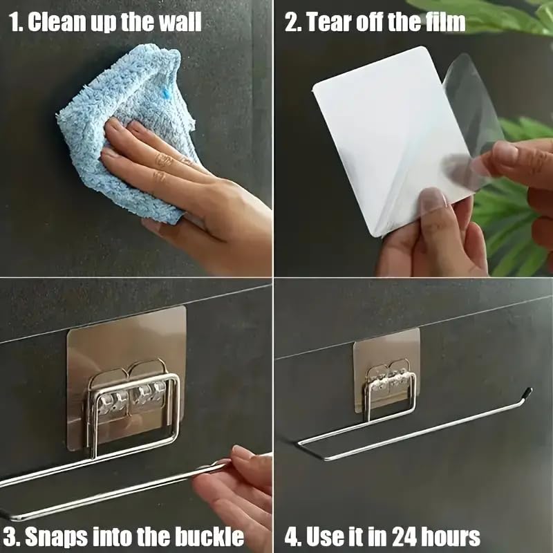 3-Pack Stainless Steel No-Drill Wall Mount Toilet Paper Holder & Towel Bar - Self-Adhesive, Waterproof, Washable Bathroom Storage Rack for Home, Kitchen, Office, Hotel (Perfect for Small Spaces & Rental Properties)