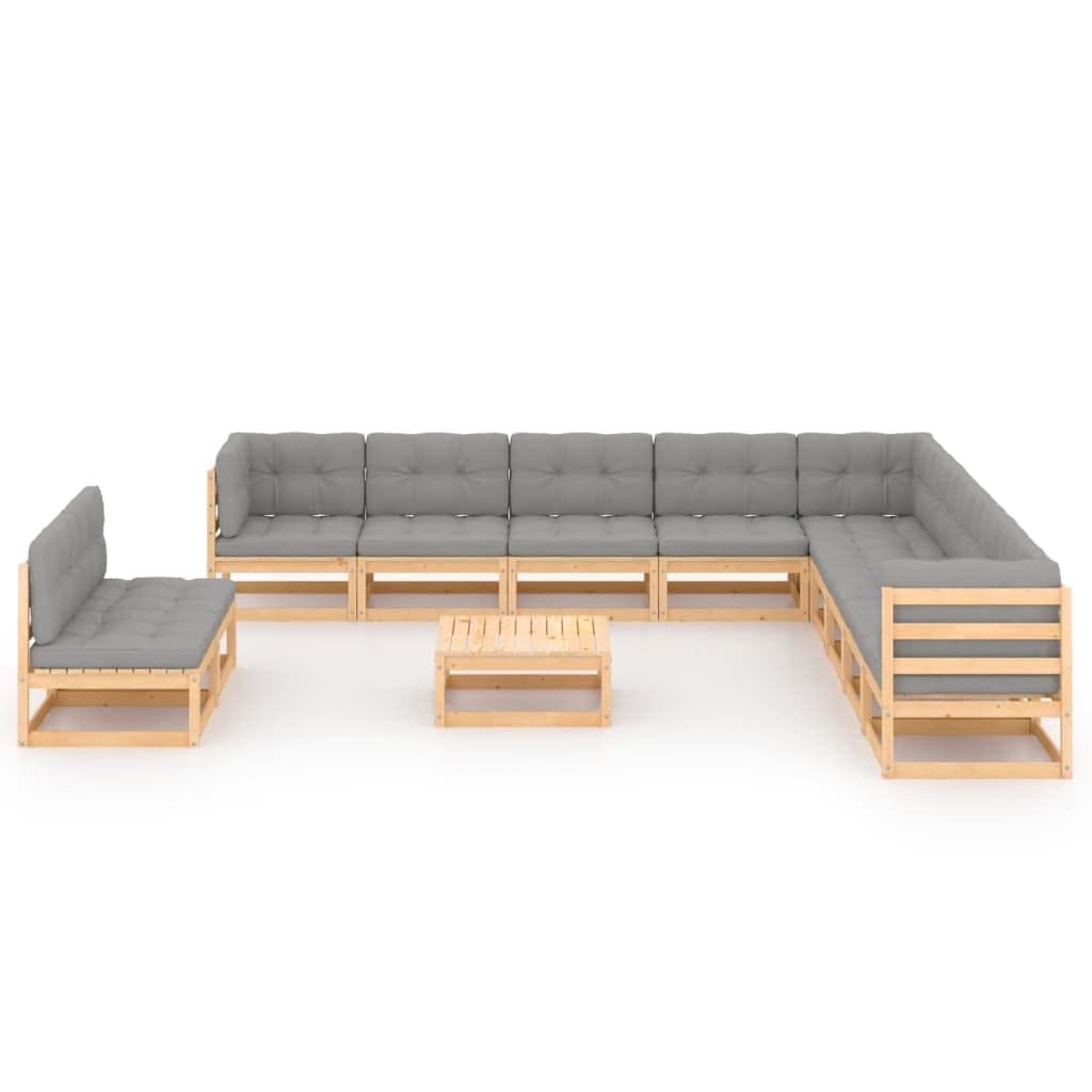 vidaXL 12-Piece Patio Lounge Set - Outdoor Garden Furniture with Sectional Sofa, Cushions & Coffee Table - Retro Style Solid Pine Wood - Perfect for Backyard, Poolside & Patio Relaxation