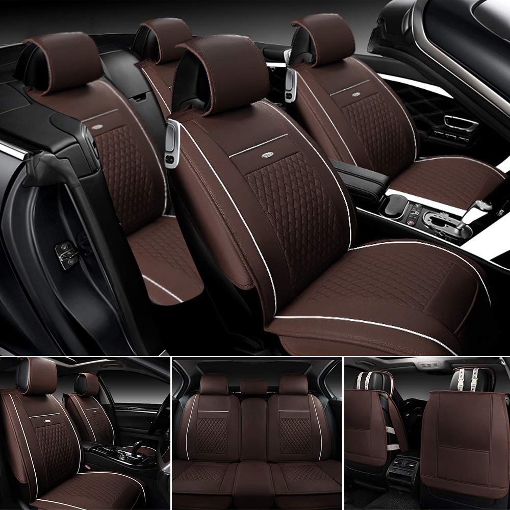 Premium 5-Seat Faux Leather Car Seat Covers Full Set - Universal Fit for Most Sedans, SUVs & Trucks - Waterproof Vehicle Seat Protectors - Durable & Stylish Interior Upgrade (Perfect for Daily Commute, Road Trips & Family Travel)