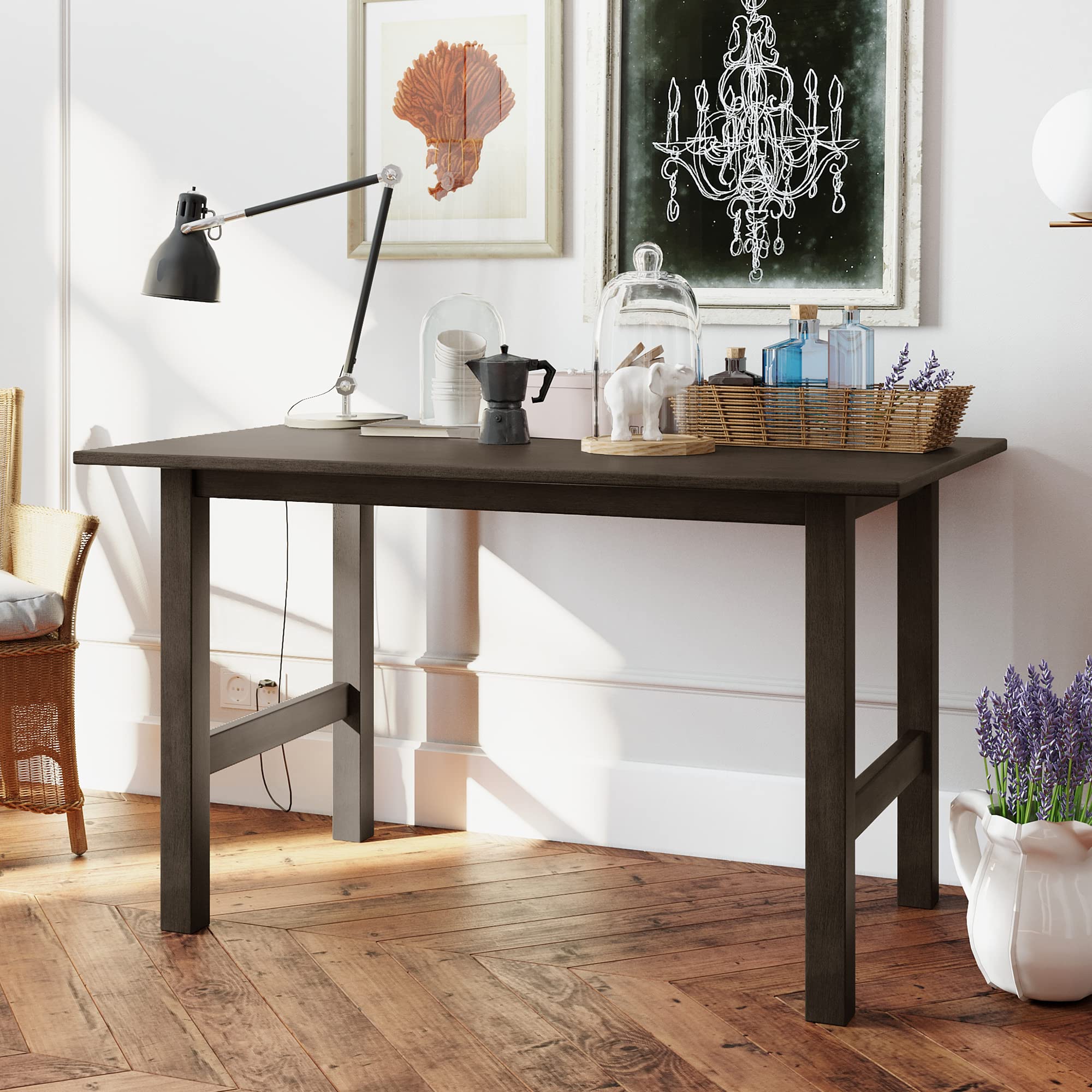 VOGU Rustic Farmhouse Wooden Rectangle Dining Table for 4 - Space Saving Gray Kitchen Table for Small Spaces | Perfect for Apartments, Breakfast Nooks & Cozy Dining Rooms