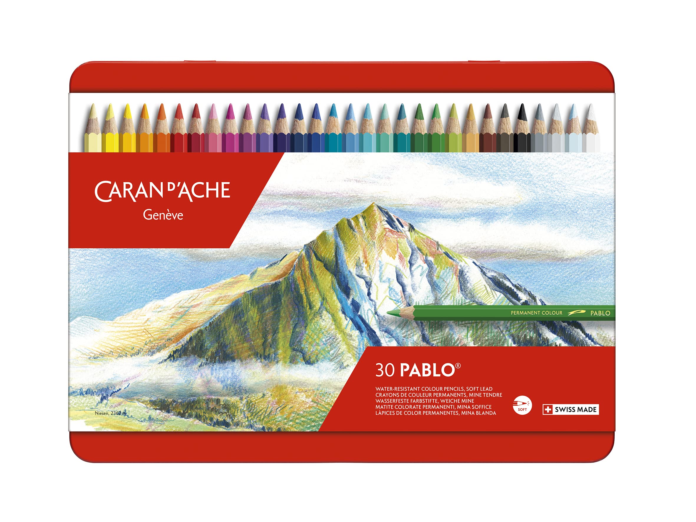 Premium Caran D'Ache Pablo Artist Colored Pencils - Set of 30 Vibrant Colors (666.330) | Professional Drawing, Sketching & Coloring for Artists, Students & Hobbyists