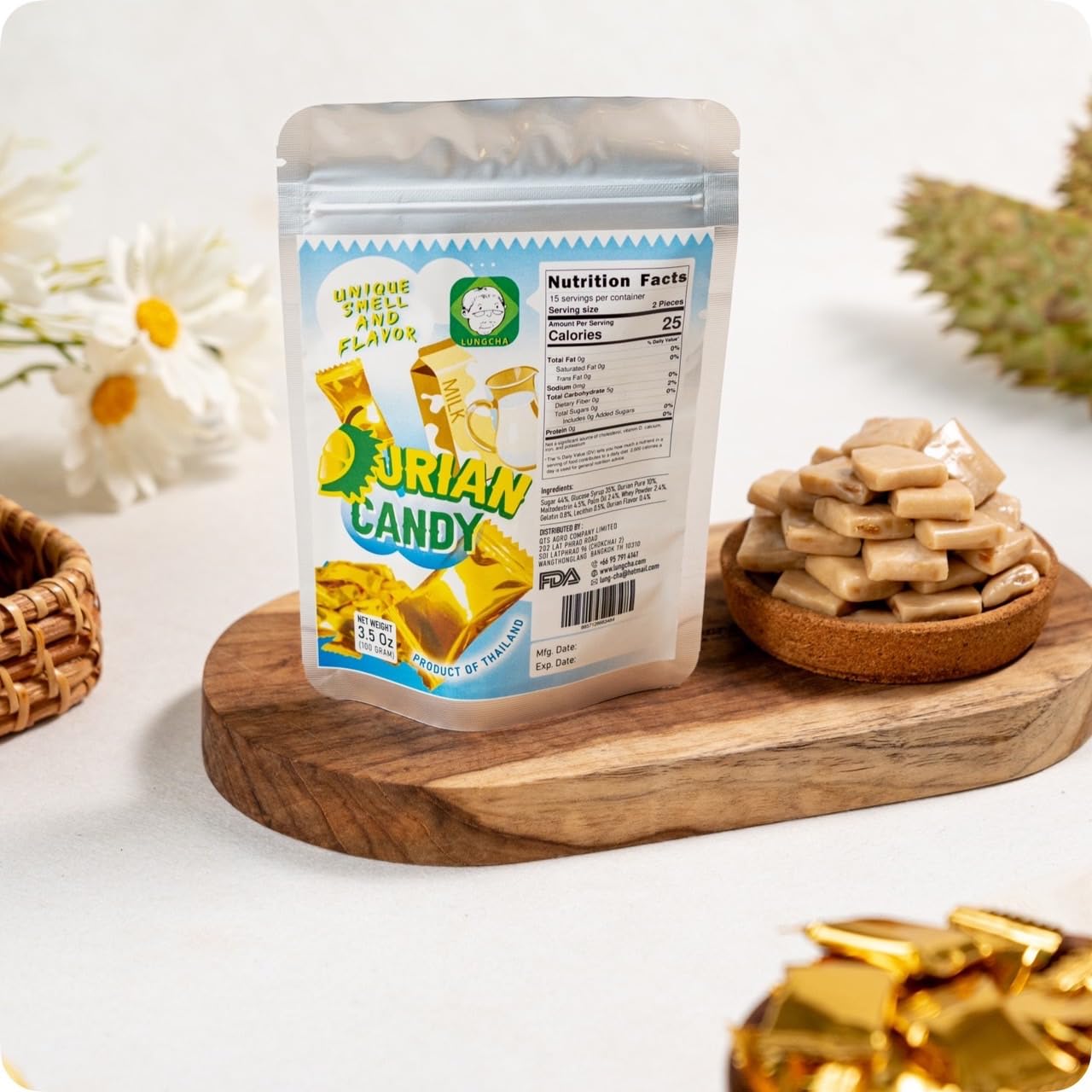 Premium Durian Flavored Toffee Candy - Exotic Tropical Fruit Flavor, Ready to Eat Snack (3.5oz) - Perfect for Asian Dessert Lovers, Unique Gift Idea for Candy Enthusiasts & Durian Fans - Great for Parties, Movie Nights and Sweet Cravings