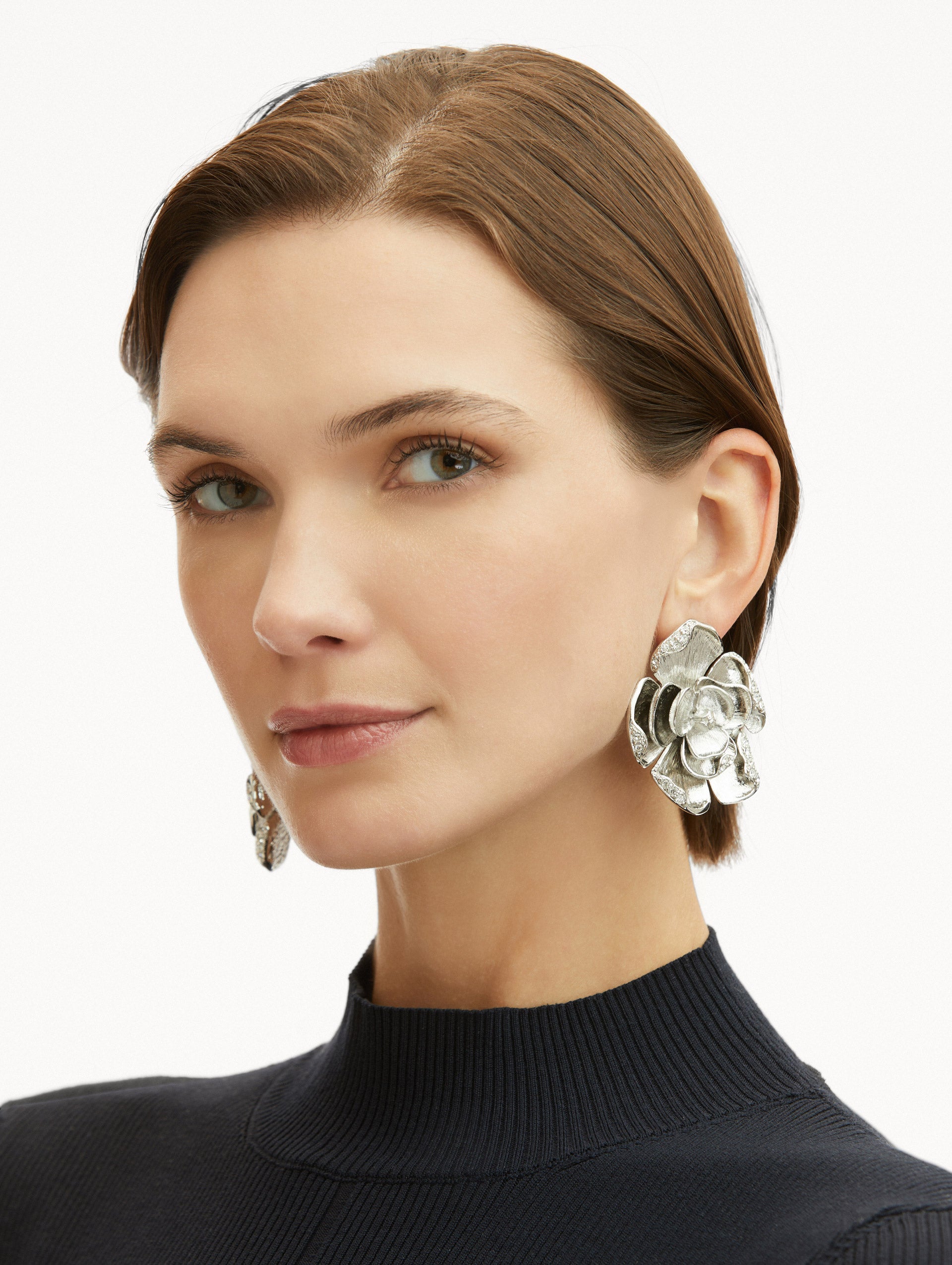 Elegant Large Pavé Rose Clip On Earrings for Women - Perfect for Weddings, Parties & Special Occasions