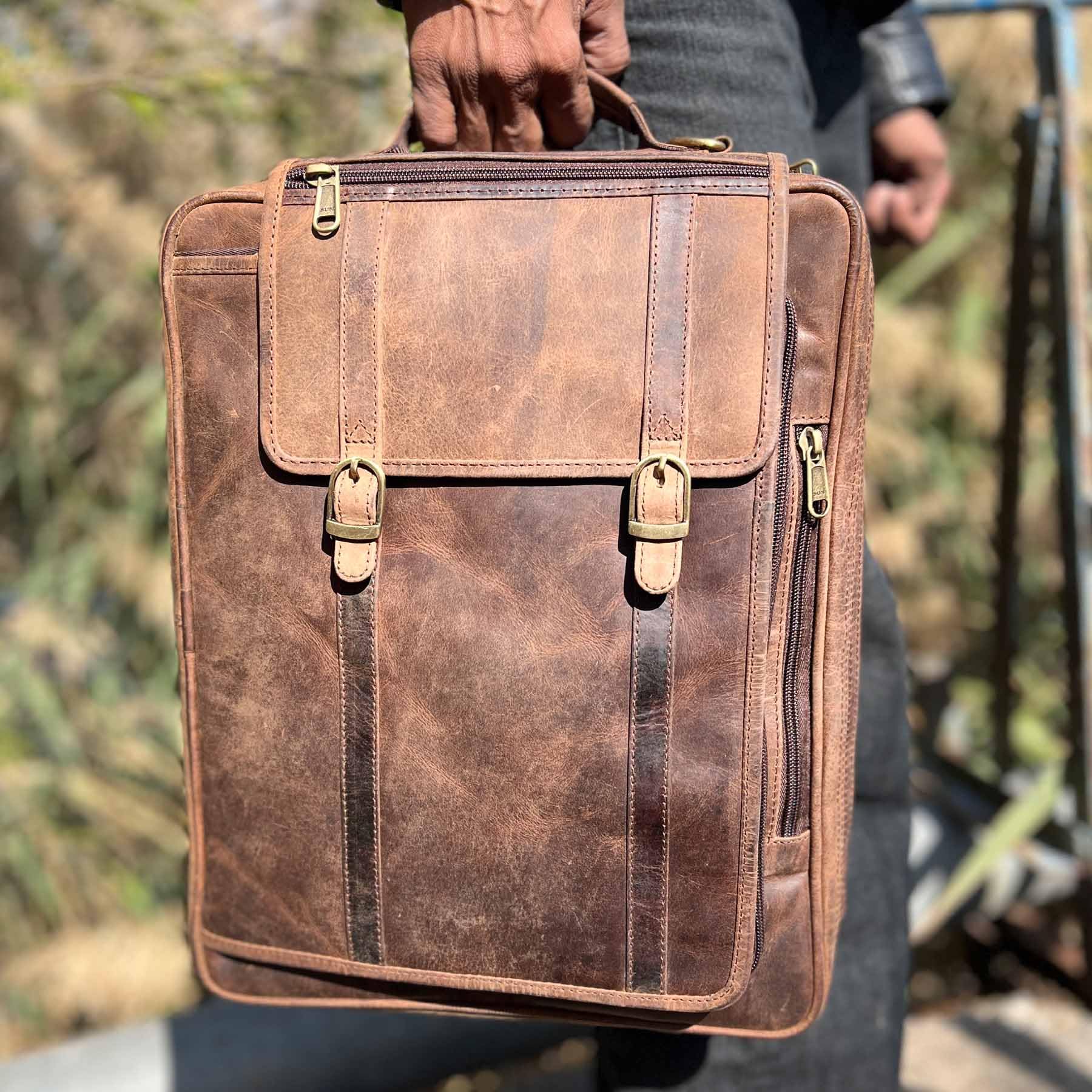 GATUDI Leather Convertible Backpack - Unisex Laptop Briefcase, Crossbody Shoulder Bag for Business, Office & School - Stylish & Durable Daypack for Work, Travel & Daily Use