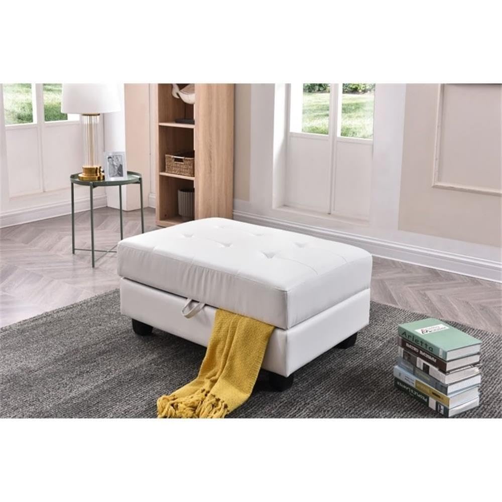 Glory Furniture G307-O White Storage Ottoman - Versatile Footrest, Seat & Hidden Storage for Living Room, Bedroom & Home Decor