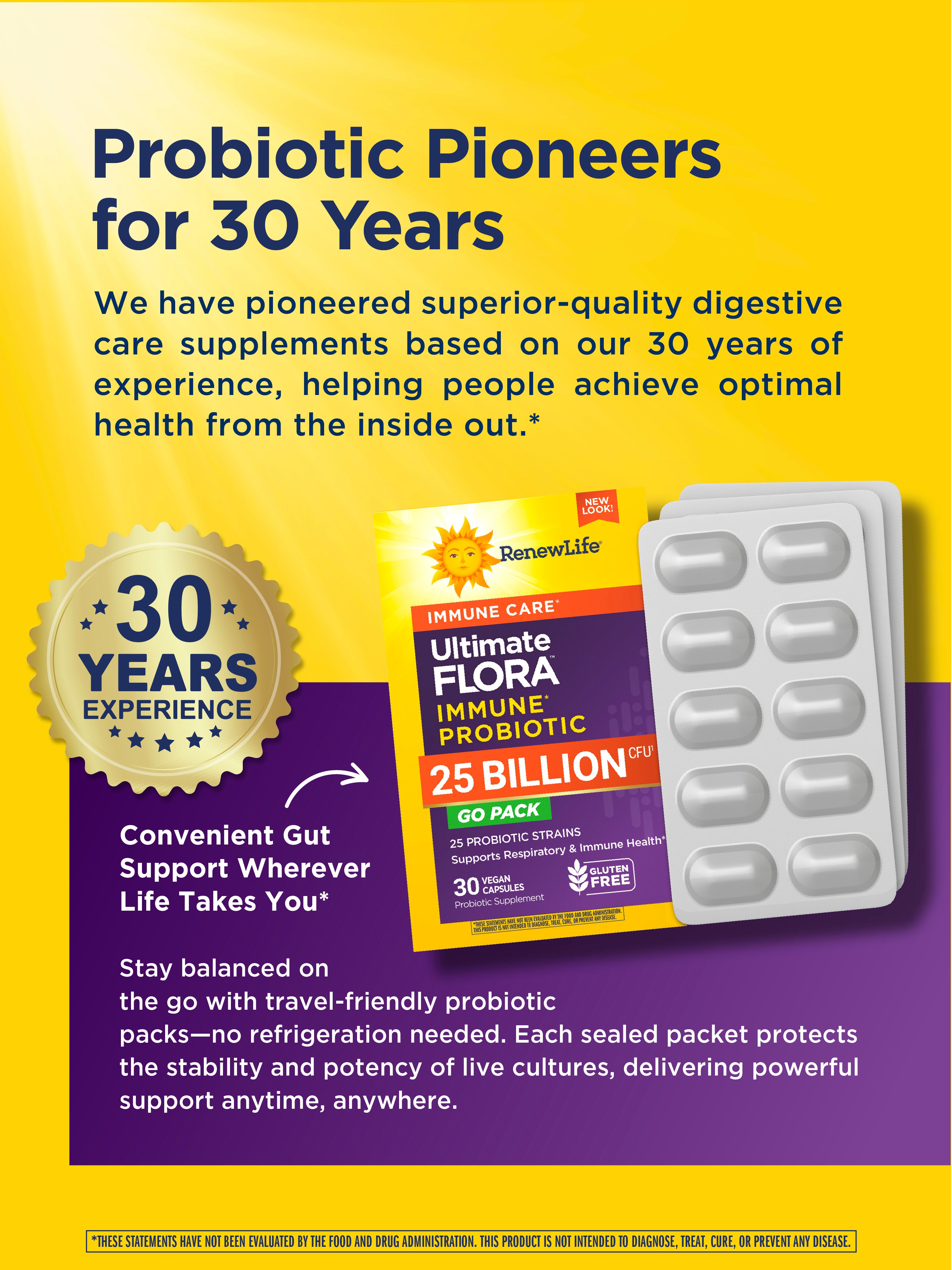 Ultimate Flora Immune Care Probiotic 25 Billion CFU - 30 Vegan Capsules for Digestive & Immune Support | Daily Gut Health Supplement for Adults & Travel
