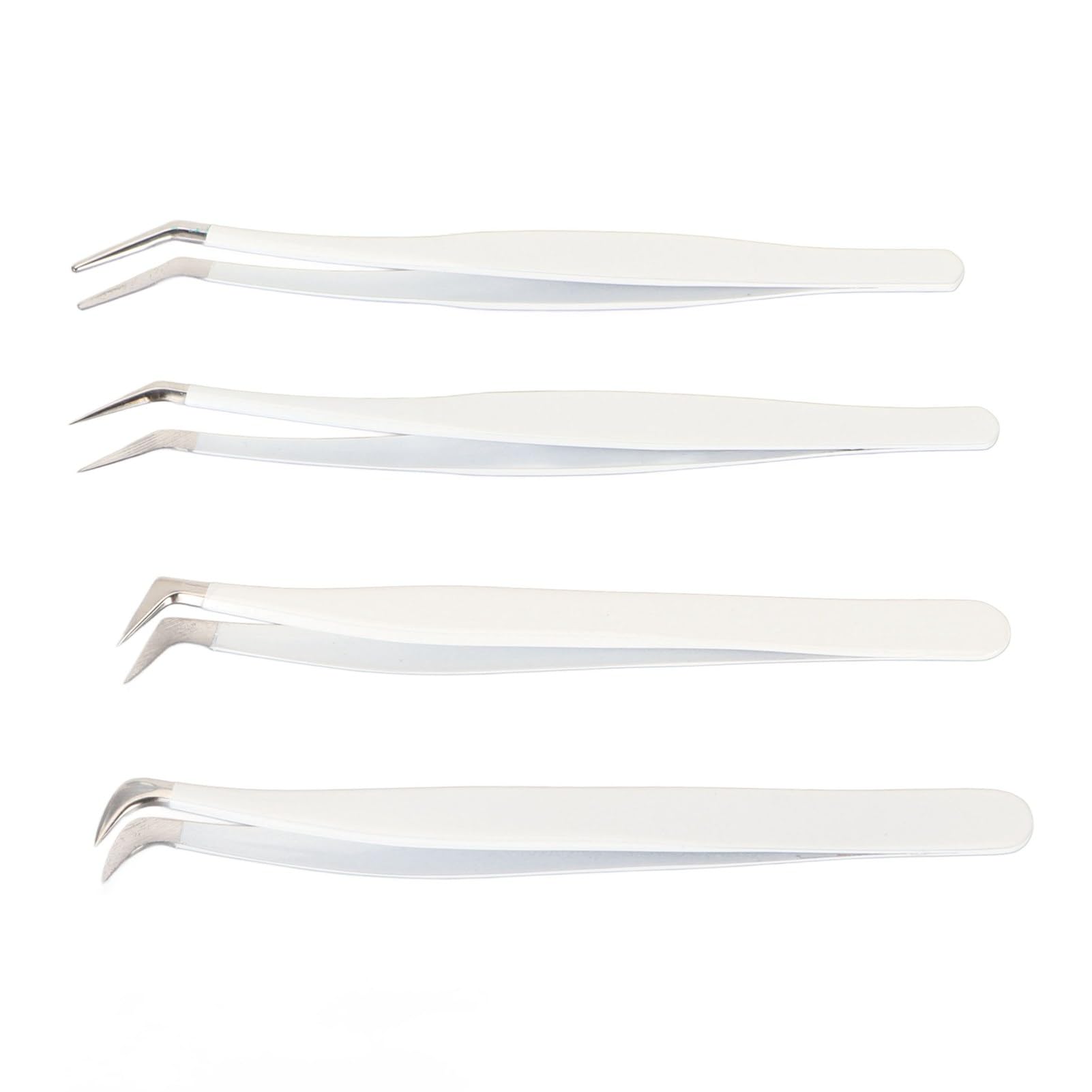 4Pcs Professional Stainless Steel Eyelash Extension Tweezers Set with Storage Box - Precision Fiber Tip Lash Tweezers for Home & Salon Use - Perfect for DIY Eyelash Extensions, False Lashes Application & Beauty Treatments
