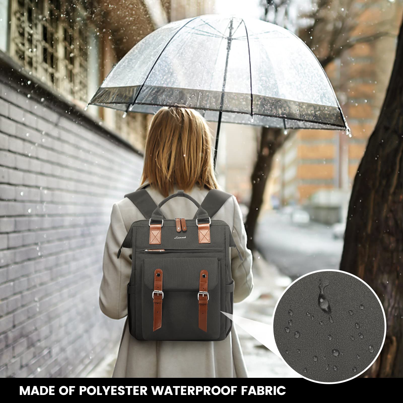 LOVEVOOK Women's 17 Inch Laptop Backpack - Stylish Dark Grey-Brown Business Travel Commuter Bag for Work, College, Teacher, Doctor & Nurse - Perfect for Office, School & Daily Use