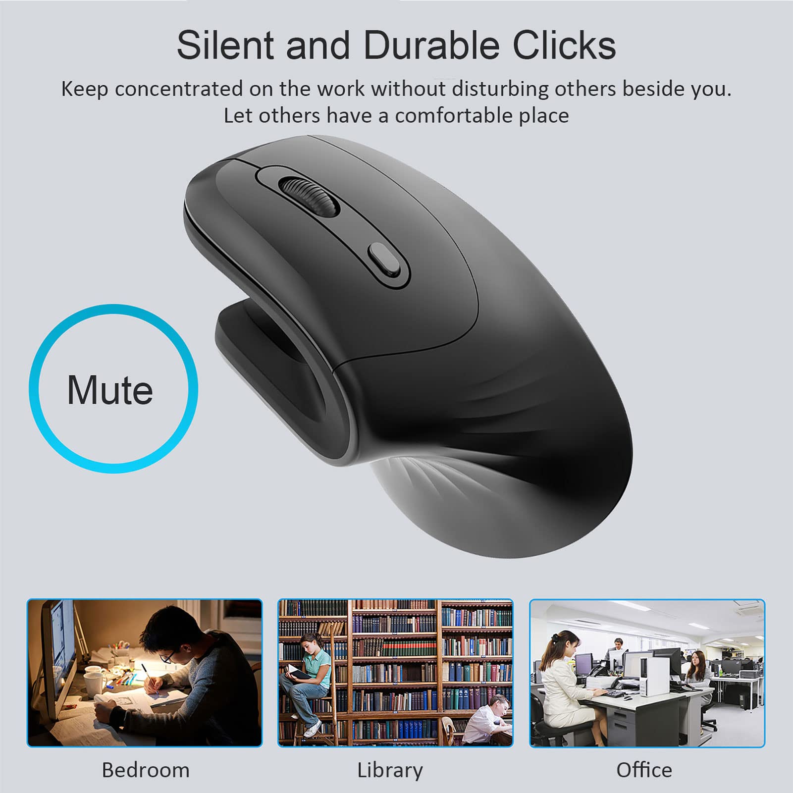 Ergonomic Vertical Mouse - 2400/3200 DPI Wired Optical Silent Mouse for Office & Laptop - Reduces Wrist Pain, Carpal Tunnel Relief - Comfortable Computer Mouse for Long Work Hours (Black) - Perfect for Office Workers, Programmers & Graphic Designers