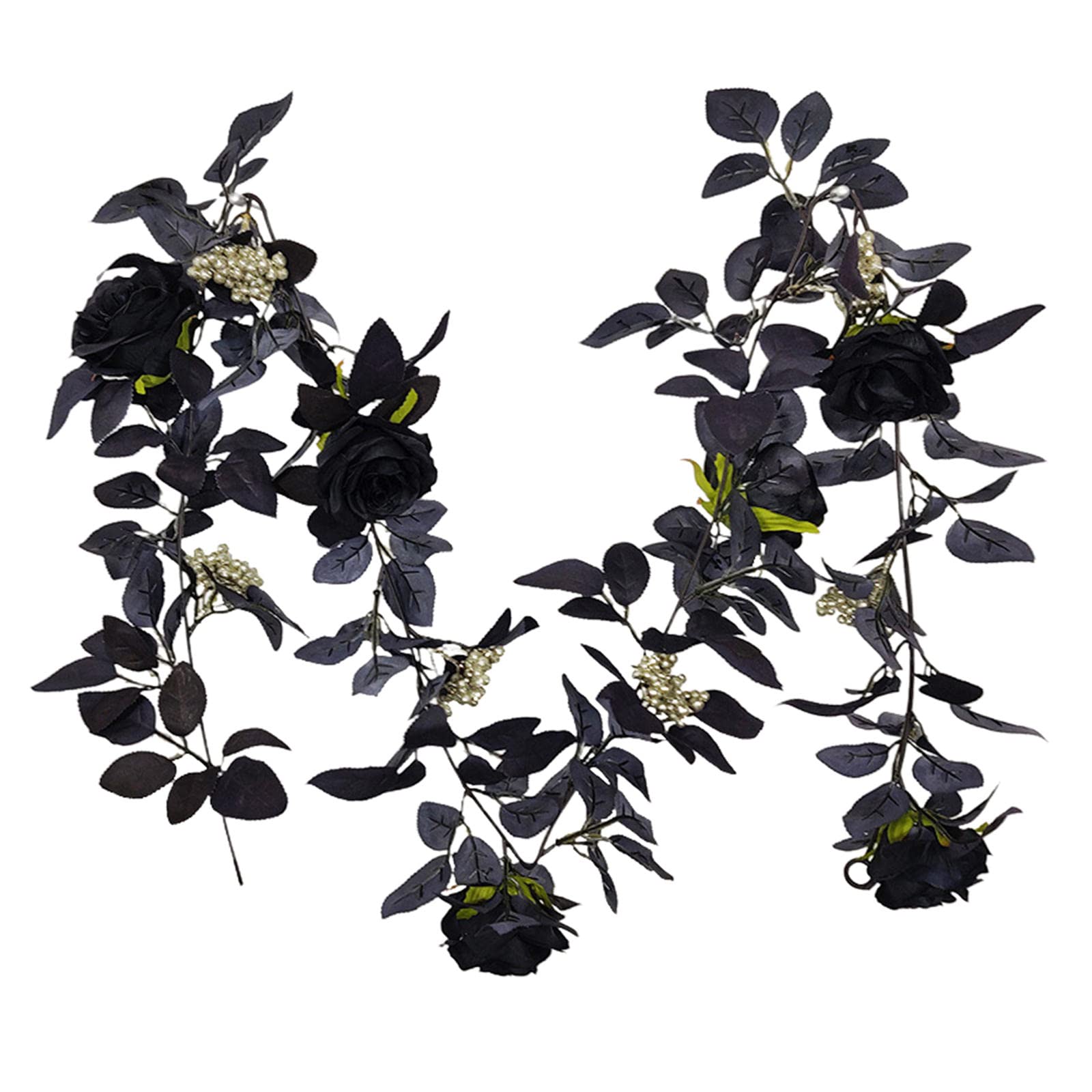 FAKEME Artificial Black Rose Vine - Realistic Silk Flower Garland for Halloween Decor, Wedding, Party & Home Decoration - Single Rattan Hanging Floral Arrangement