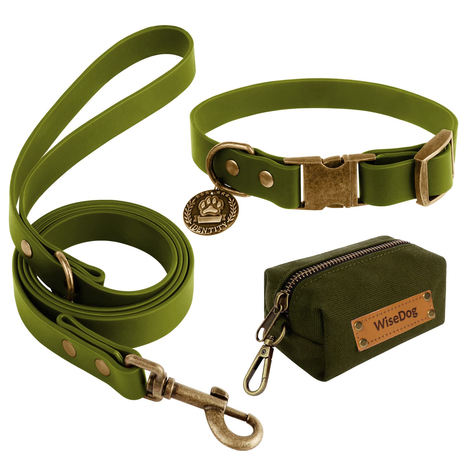 Wisedog Adjustable Dog Collar & Leash Set for Small Medium Large Dogs - Durable Pet Collar with Leash Combo, Bonus Poop Bag Holder Included (XS, Green) - Perfect for Walking, Training & Outdoor Adventures