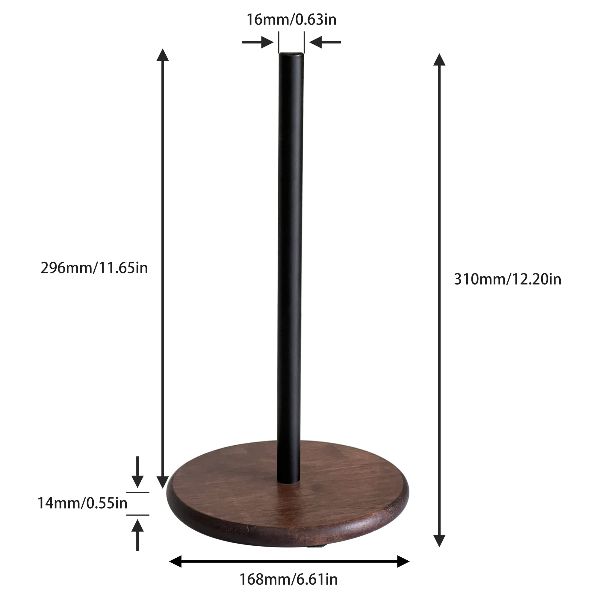 Premium Black Paper Towel Holder Stand with Elegant Wooden Base - Free-Standing Kitchen Countertop Dispenser for Standard & Jumbo Rolls - Perfect for Kitchens, Restaurants, and Office Break Rooms