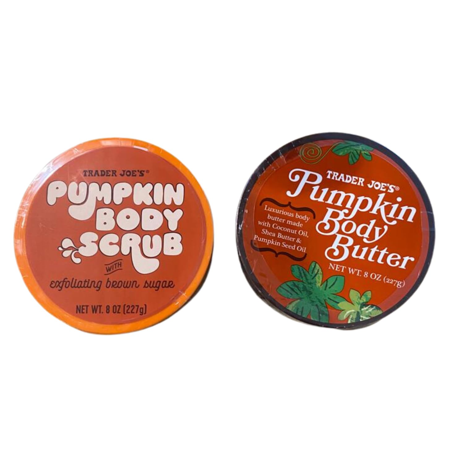 Trader Joe's Pumpkin Body Scrub & Body Butter Duo - 8 oz Each | Exfoliating & Moisturizing Set for Fall Skincare Routine