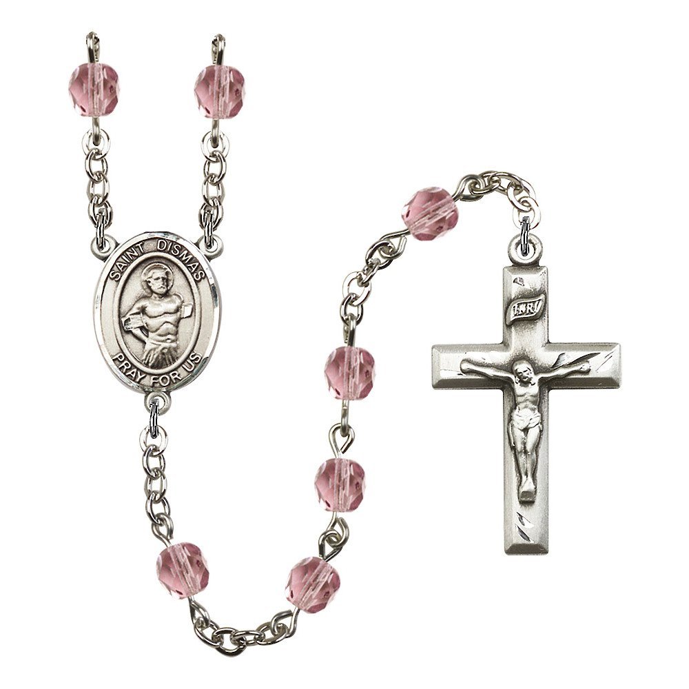 Bonyak Jewelry St. Dismas Silver-Plated Rosary Necklace - Birthstone Colors for All 12 Months | Perfect for Prayer, Gifts & Catholic Devotion